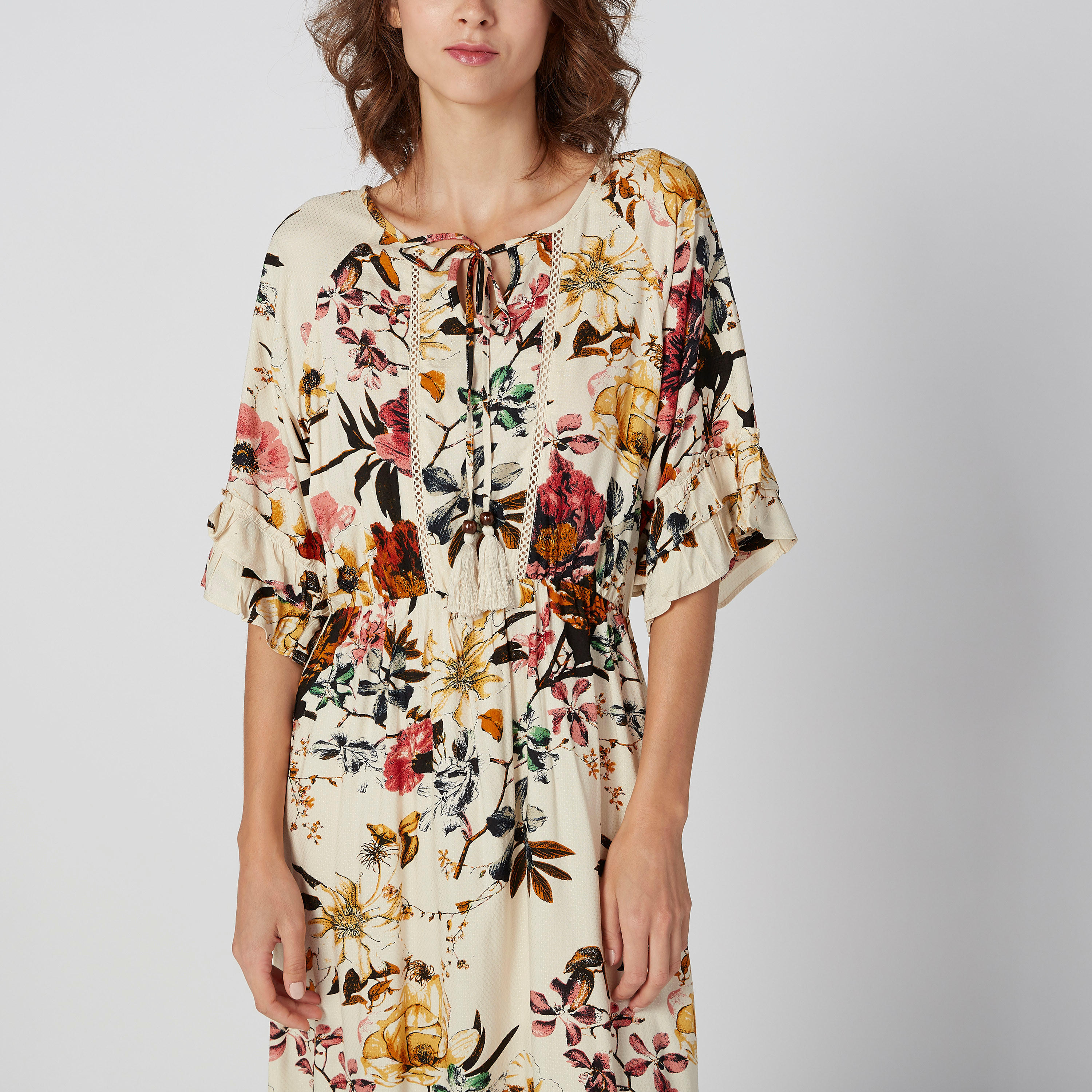 Printed Night Dress with Round Neck and Short Sleeves-women-clothing-nightwear-nighties-image-4