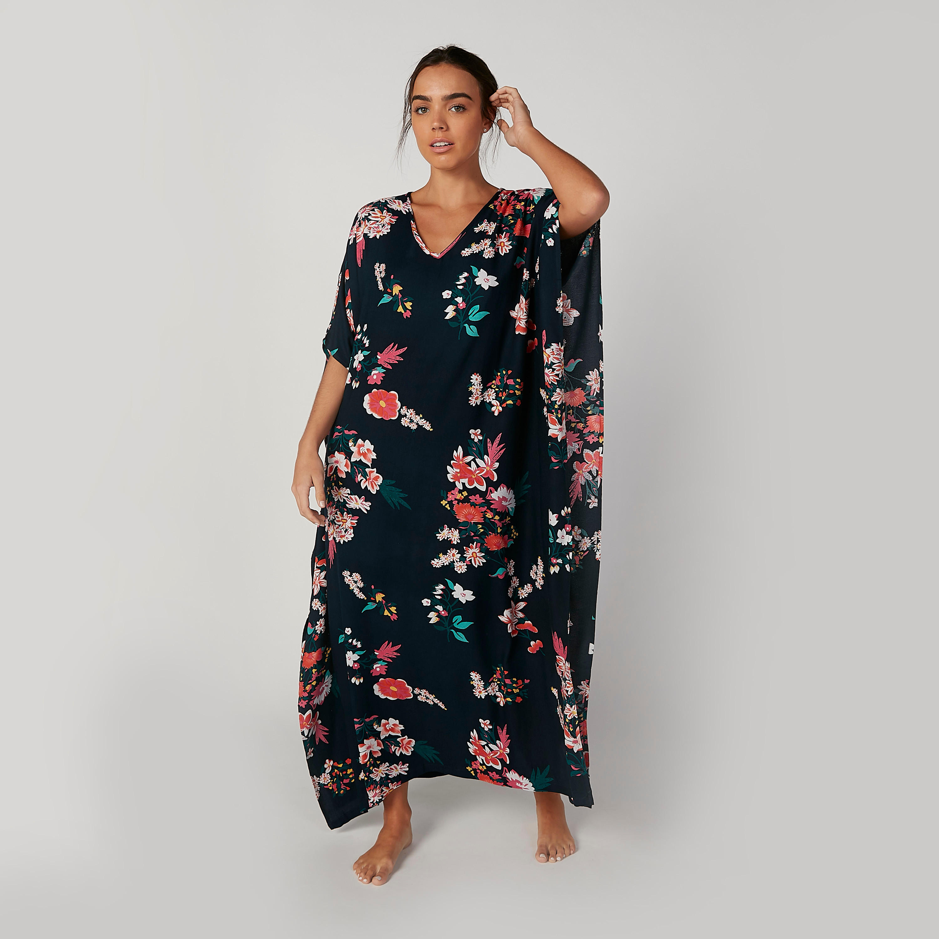 Printed Maxi Kaftan Dress with V-neck-women-clothing-nightwear-nighties-image-1