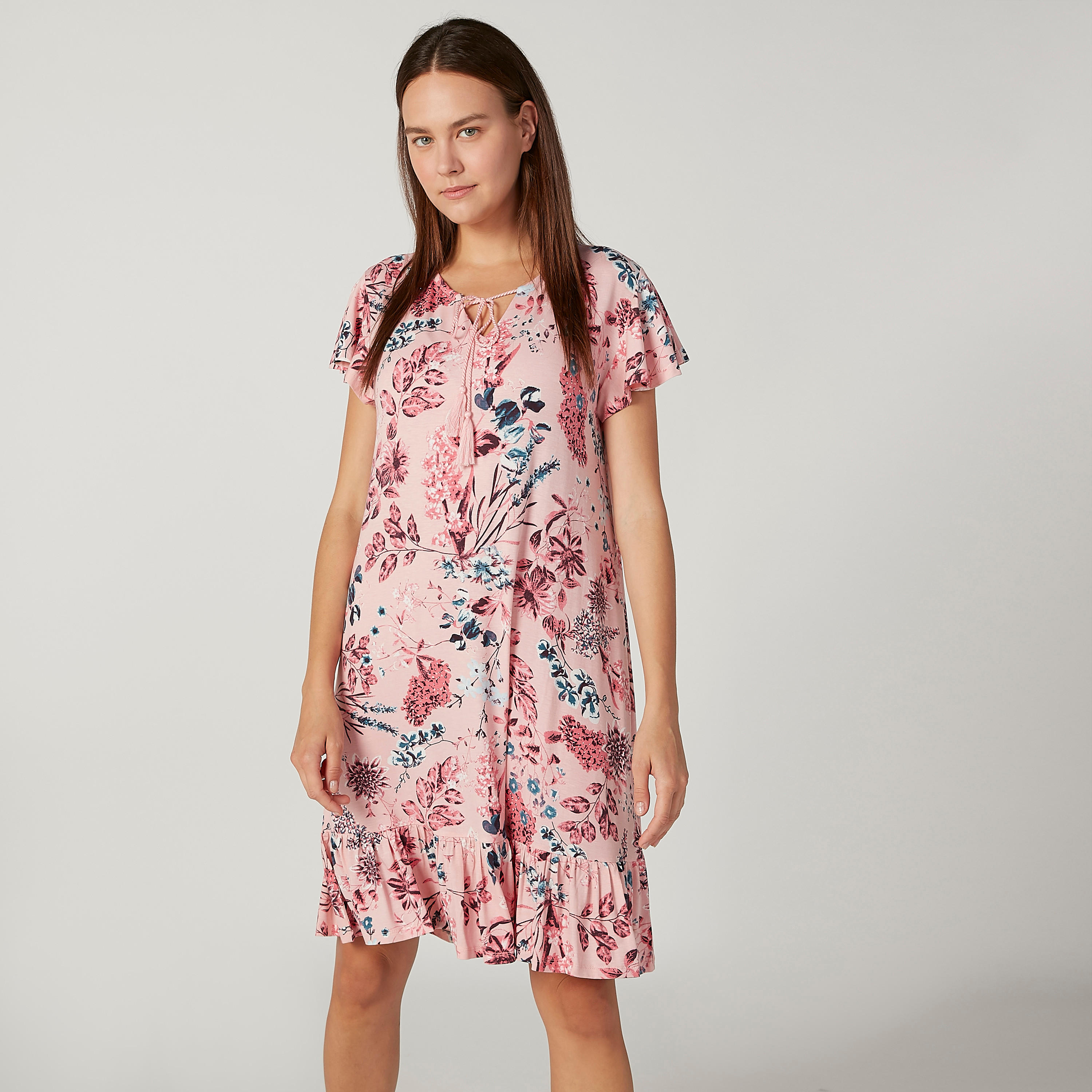 قميص نوم بأكمام كشكش وأربطة وطبعات-women-clothing-nightwear-nighties-image-1