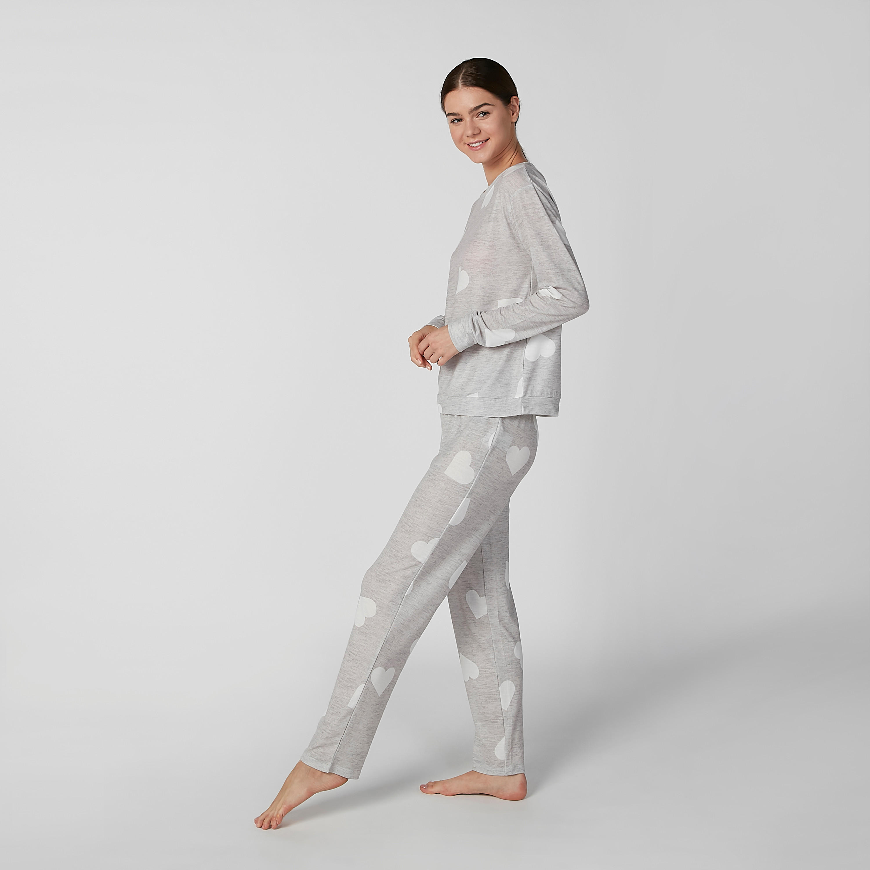 طقم بنطلون بيجاما وتيشيرت بأكمام طويلة وطبعات-women-clothing-nightwear-pyjamas-bottoms-image-1