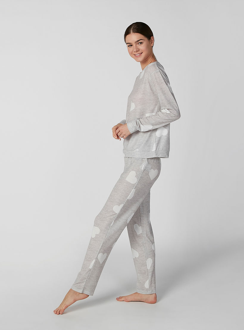 طقم بنطلون بيجاما وتيشيرت بأكمام طويلة وطبعات-women-clothing-nightwear-pyjamas-bottoms-image-1