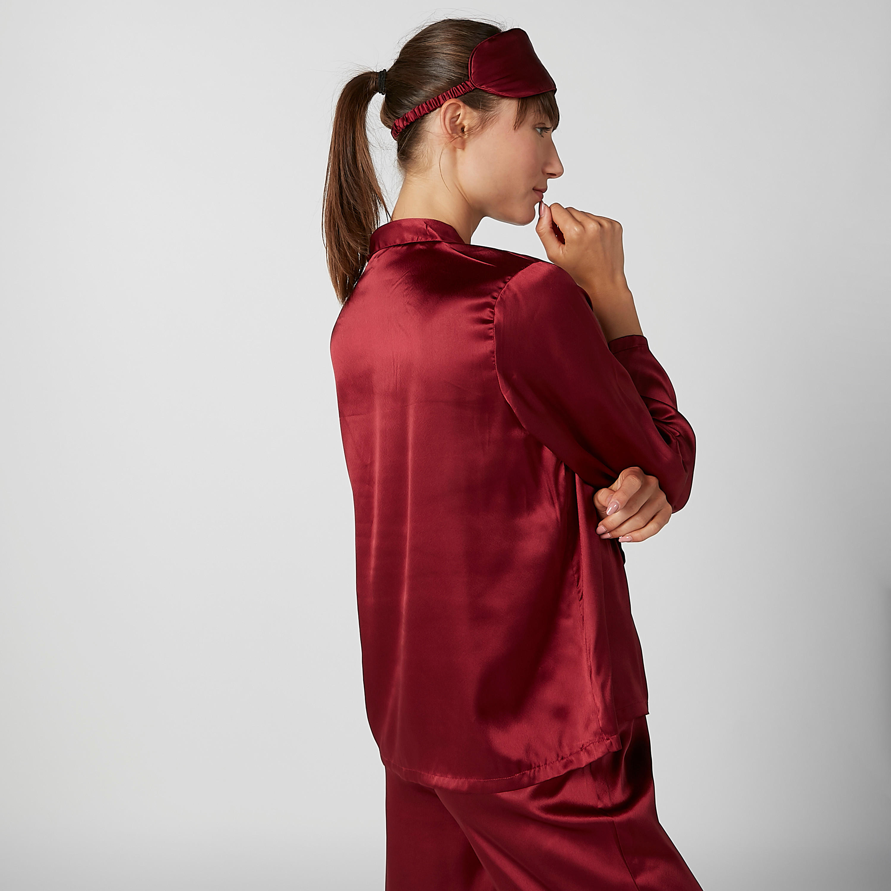 Plain Long Sleeves Shirt and Full Length Pyjama Set-women-clothing-nightwear-pyjamas-longsets-image-3