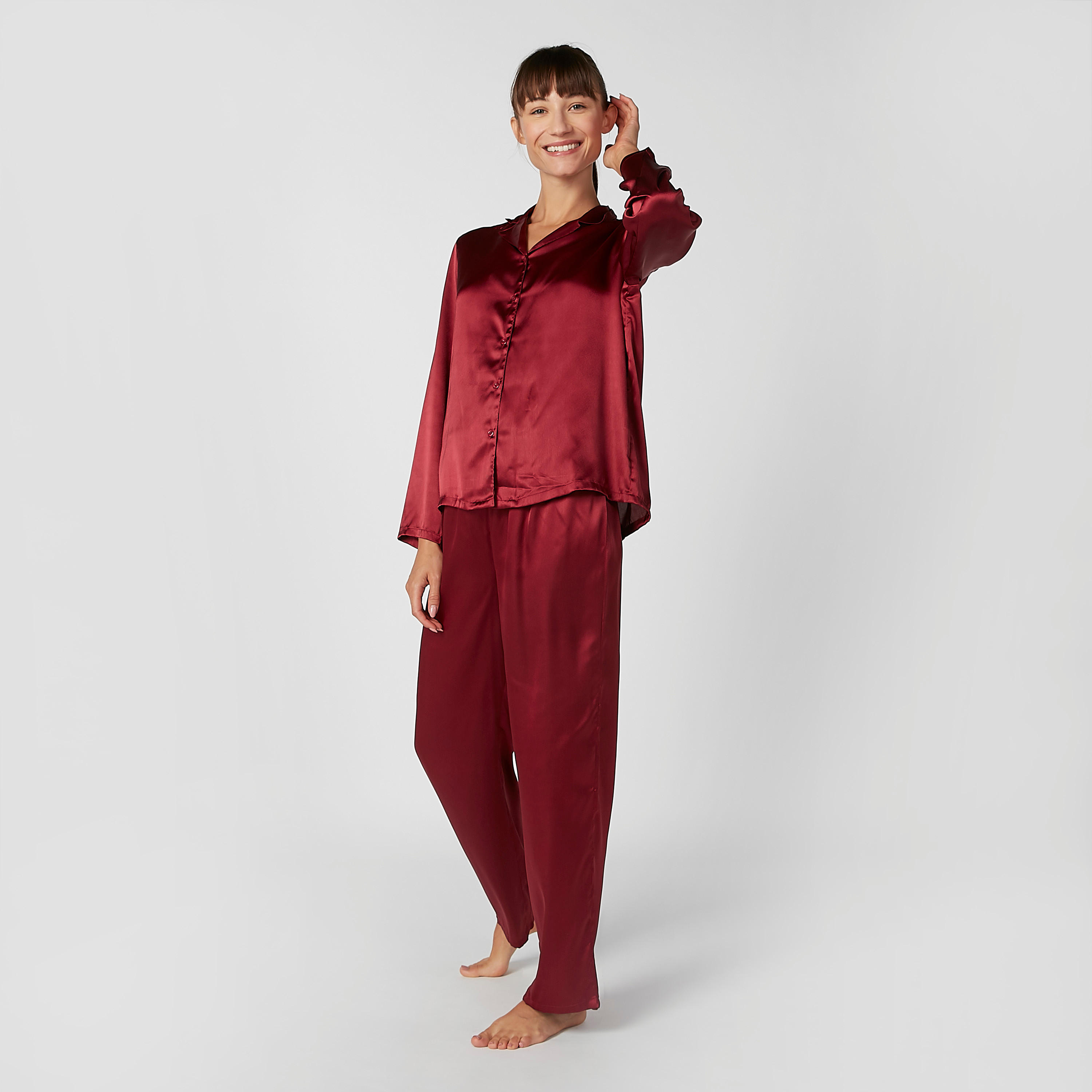 Plain Long Sleeves Shirt and Full Length Pyjama Set-women-clothing-nightwear-pyjamas-longsets-image-5