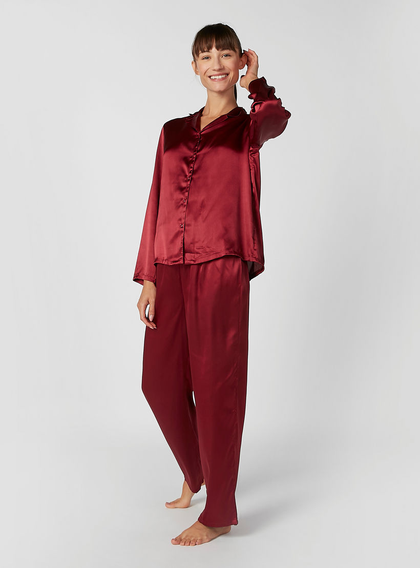 Plain Long Sleeves Shirt and Full Length Pyjama Set-women-clothing-nightwear-pyjamas-longsets-image-5