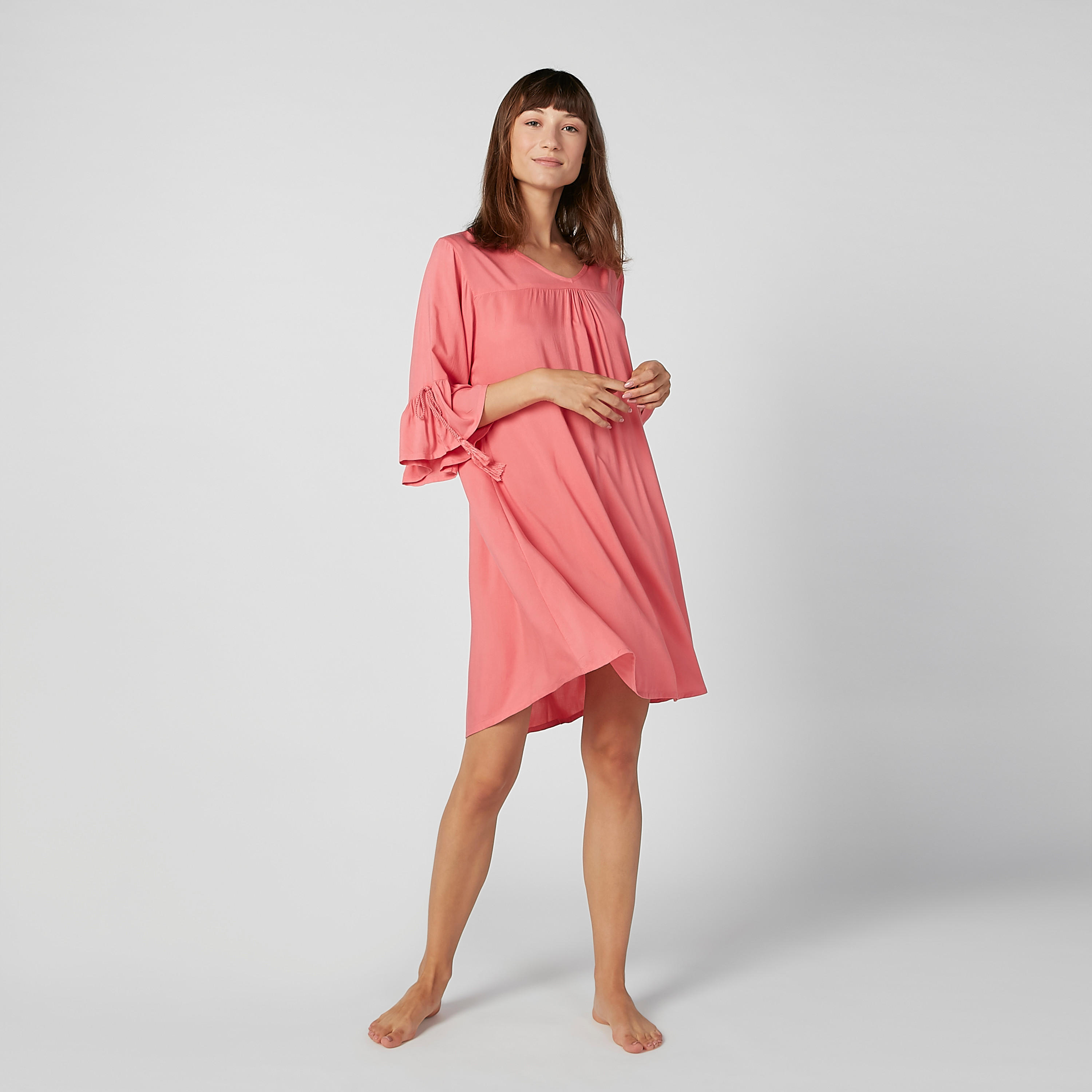 قميص نوم بياقة V وأكمام واسعة - طقم من قطعتين متنوعتين-women-clothing-nightwear-nighties-image-1