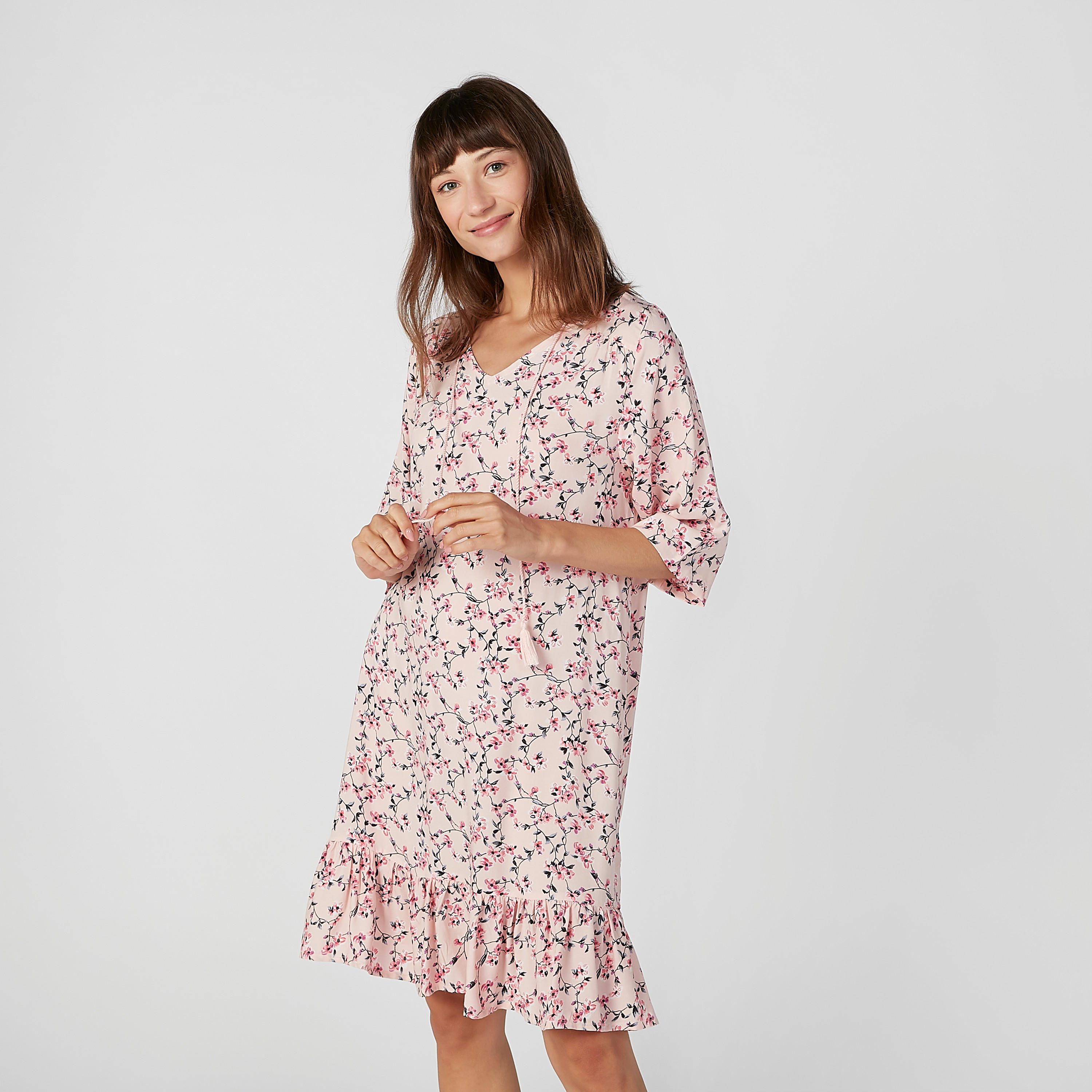 قميص نوم بياقة V وأكمام 3/4 - طقم من قطعتين متنوعتين-women-clothing-nightwear-nighties-image-2