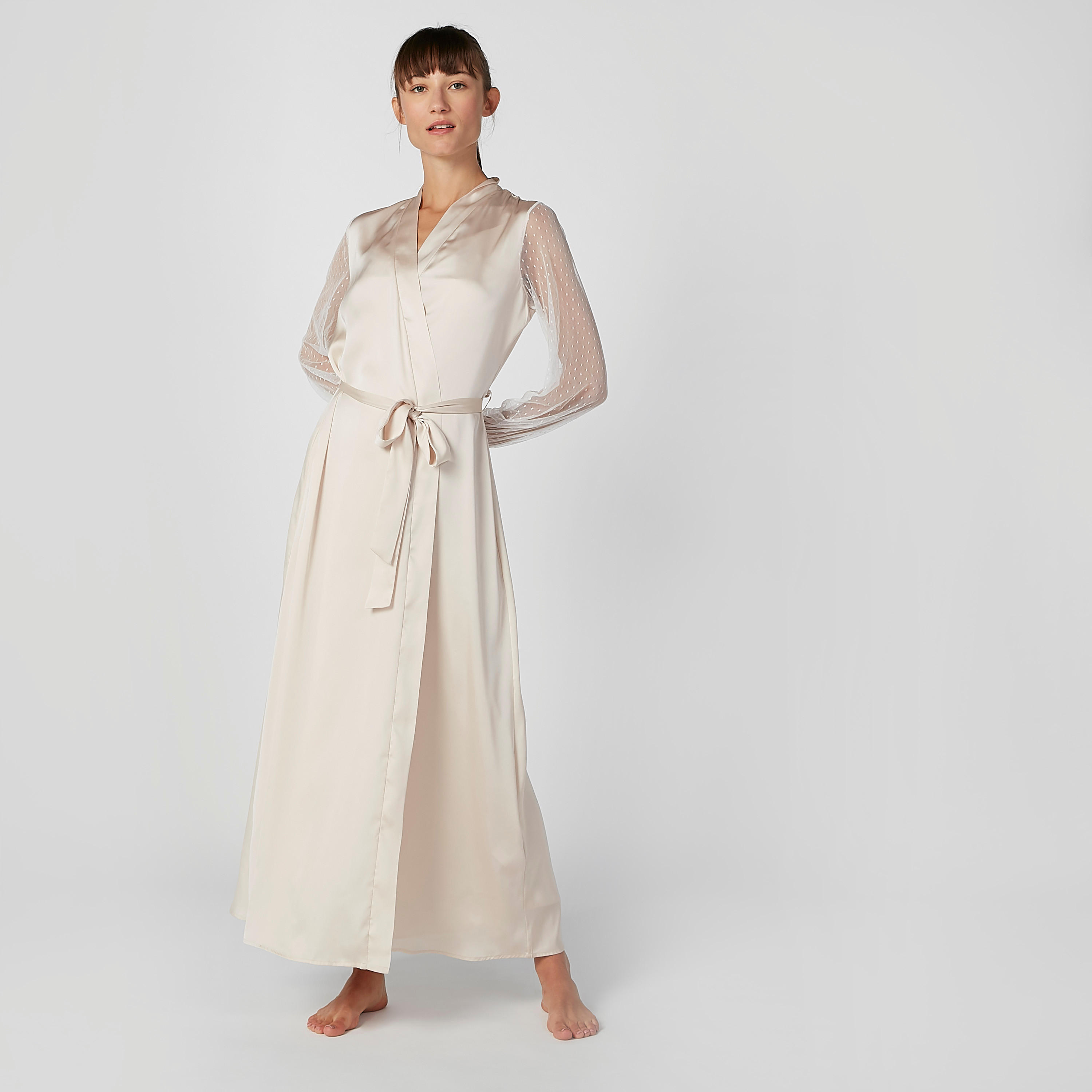 Plain Robe with Textured Long Sleeves and Tie Ups-women-clothing-nightwear-robes-image-1
