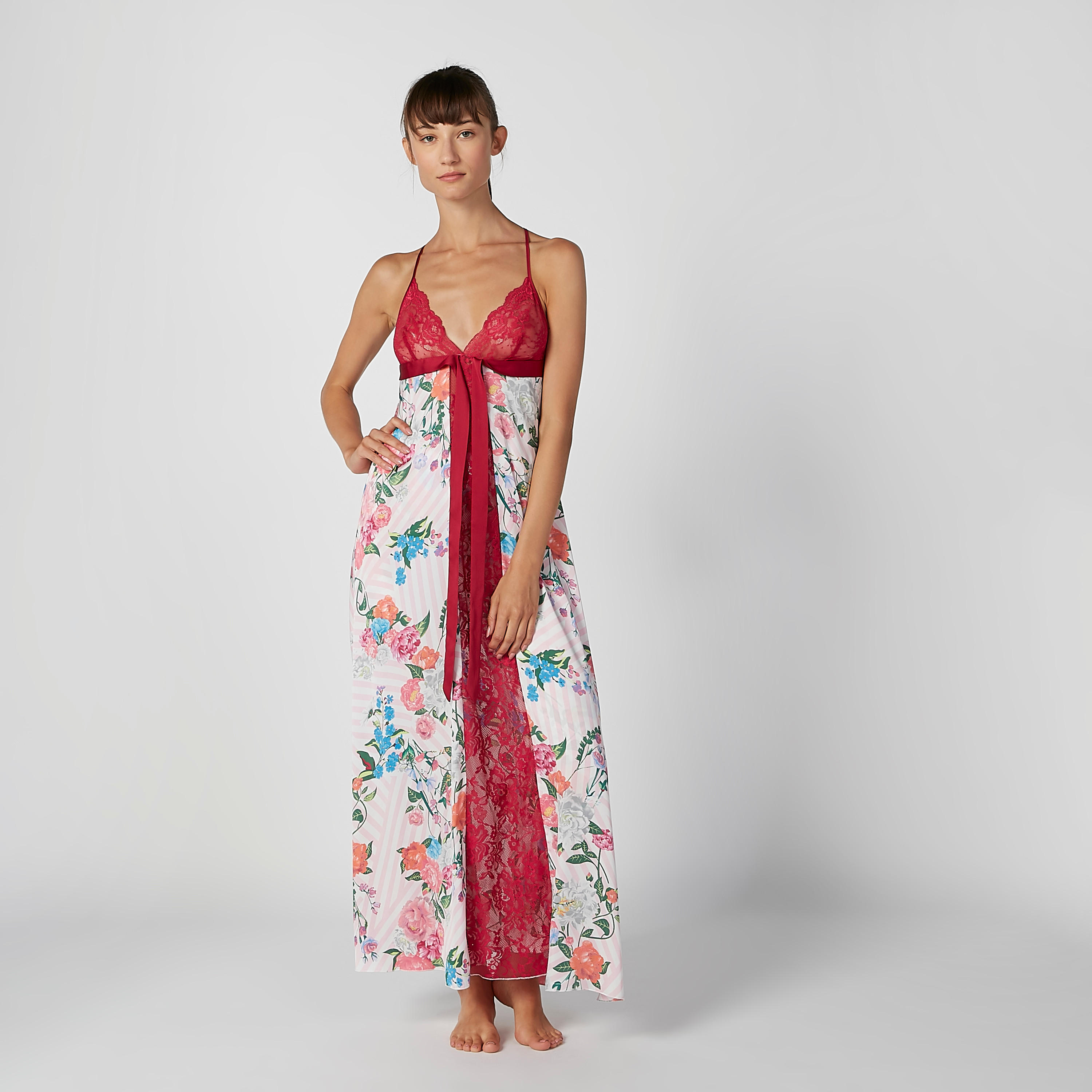 قميص نوم مزيّن بتفاصيل دانتيل وحمّالات بطبعات-women-clothing-nightwear-nighties-image-2