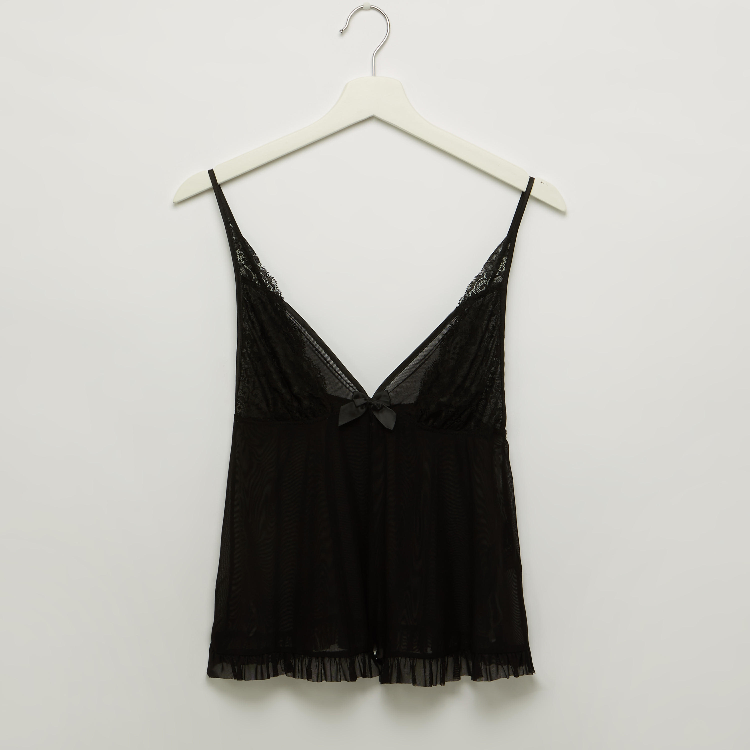 طقم بنطال بيجاما طويل وبلوزة دون أكمام وتفاصيل دانتيل-women-clothing-nightwear-pyjamas-longsets-image-6