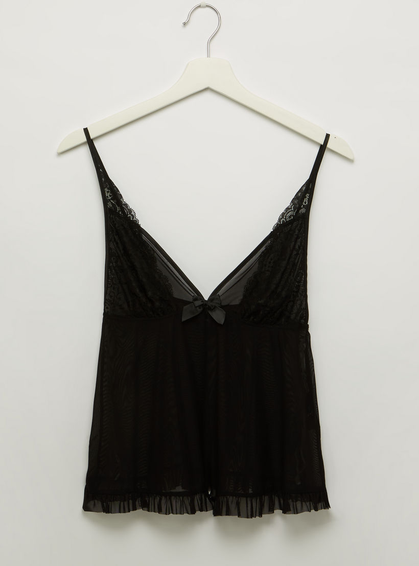 طقم بنطال بيجاما طويل وبلوزة دون أكمام وتفاصيل دانتيل-women-clothing-nightwear-pyjamas-longsets-image-6