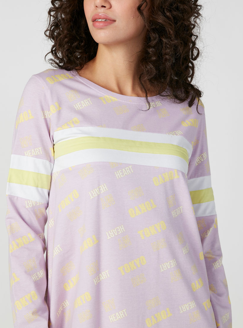 قميص نوم بياقة مستديرة وأكمام طويلة وطبعات-women-clothing-nightwear-nighties-image-2