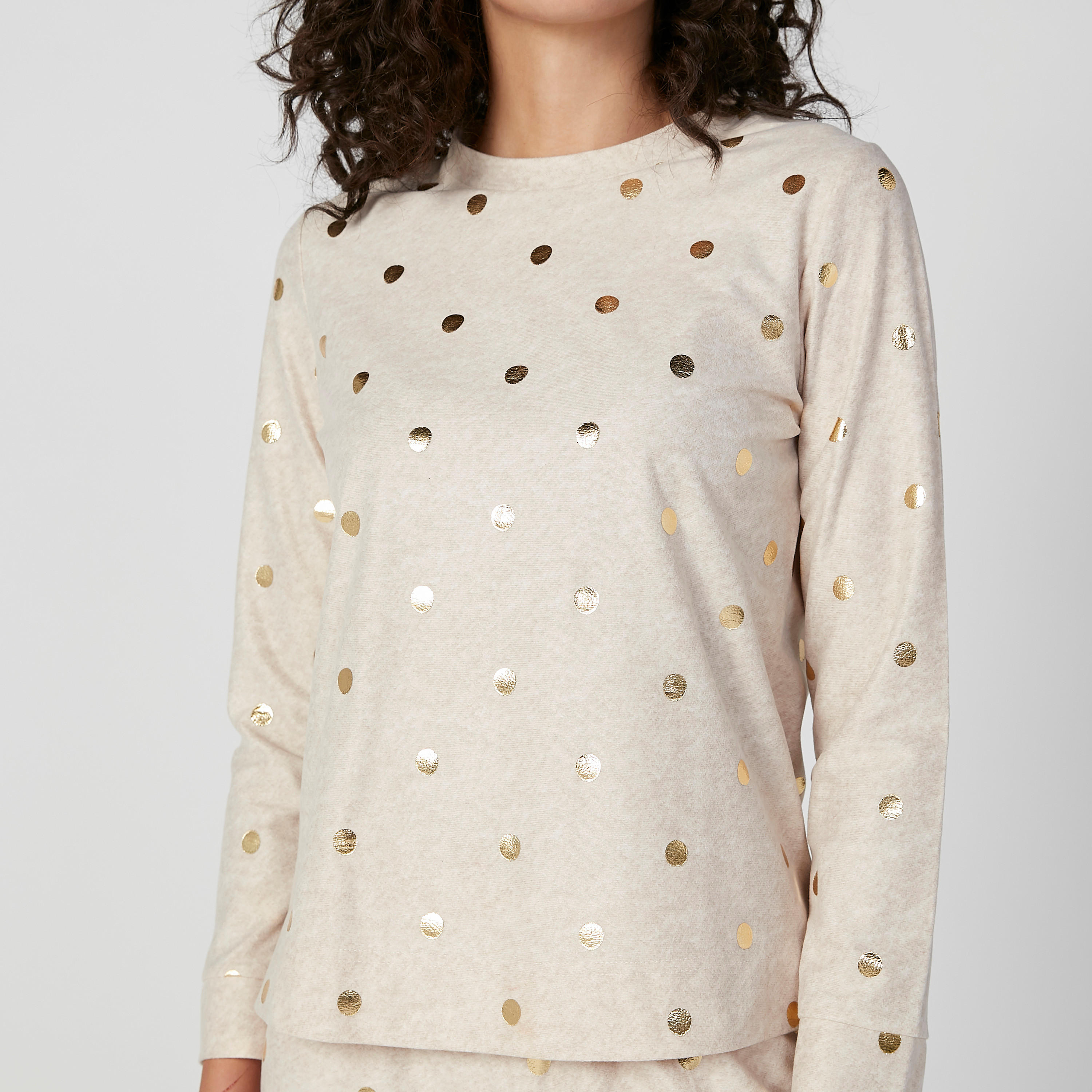 Polka Dot Printed T-shirt and Full Length Pyjama Set-women-clothing-nightwear-pyjamas-longsets-image-2