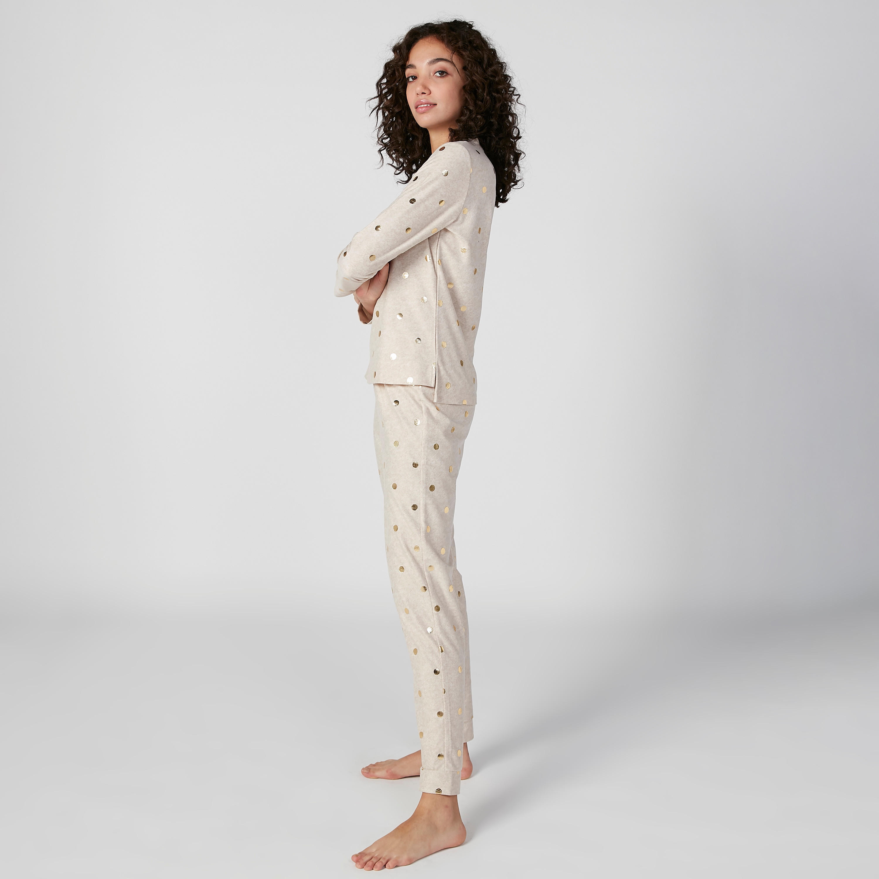 Polka Dot Printed T-shirt and Full Length Pyjama Set-women-clothing-nightwear-pyjamas-longsets-image-5