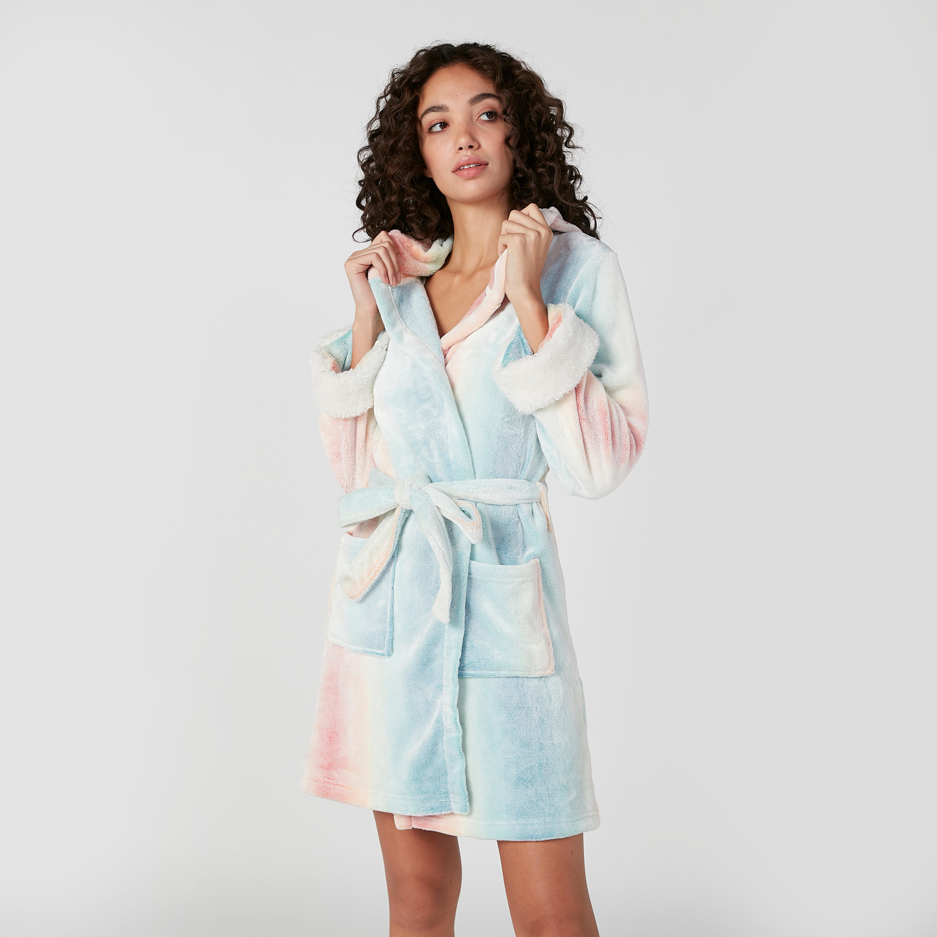 روب بارز الملمس بأكمام طويلة وأربطة-women-clothing-nightwear-robes-image-1