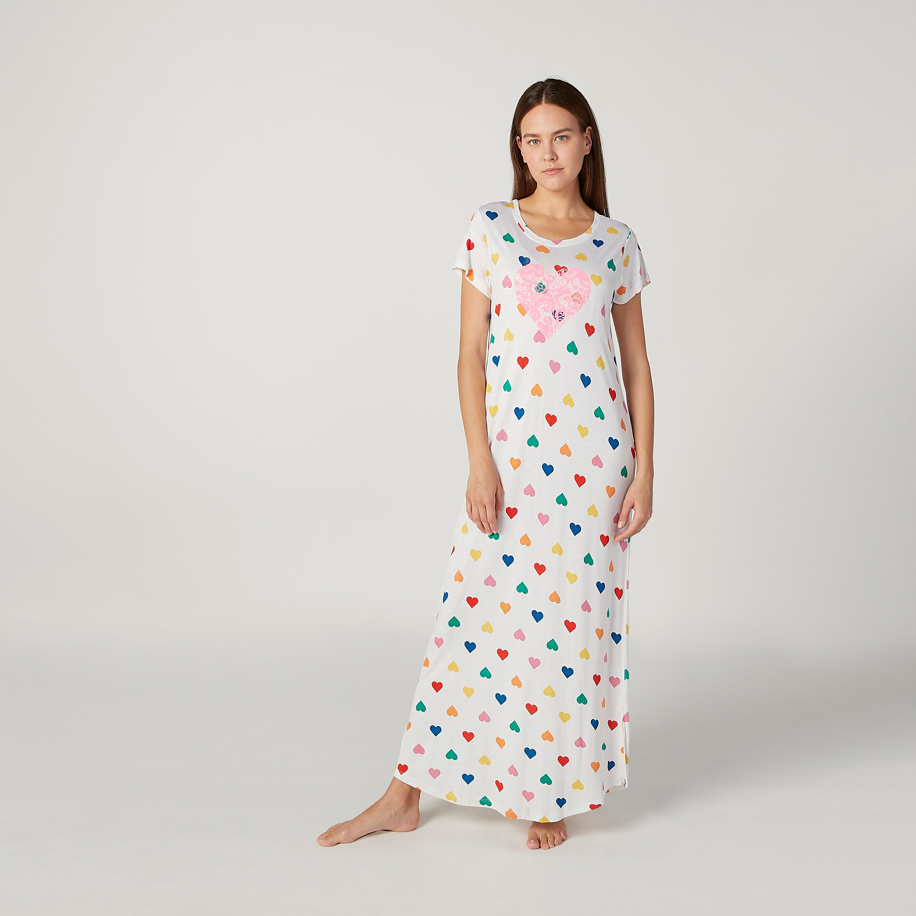 قميص نوم طويل بياقة مستديرة وأكمام قصيرة وطبعات-women-clothing-nightwear-nighties-image-1
