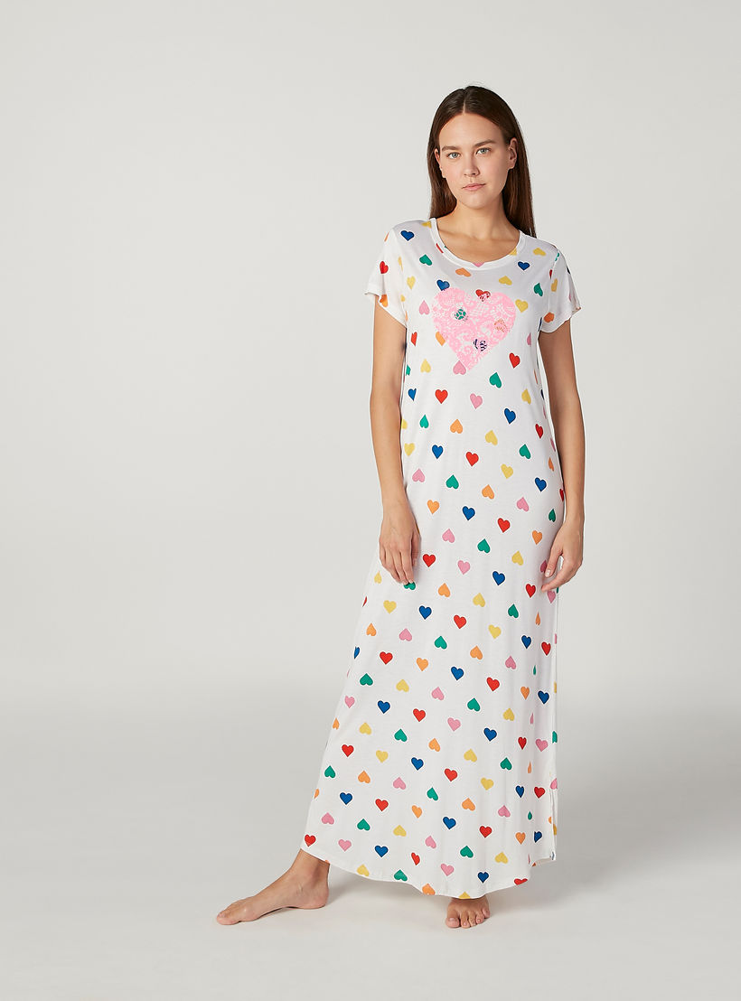 قميص نوم طويل بياقة مستديرة وأكمام قصيرة وطبعات-women-clothing-nightwear-nighties-image-1