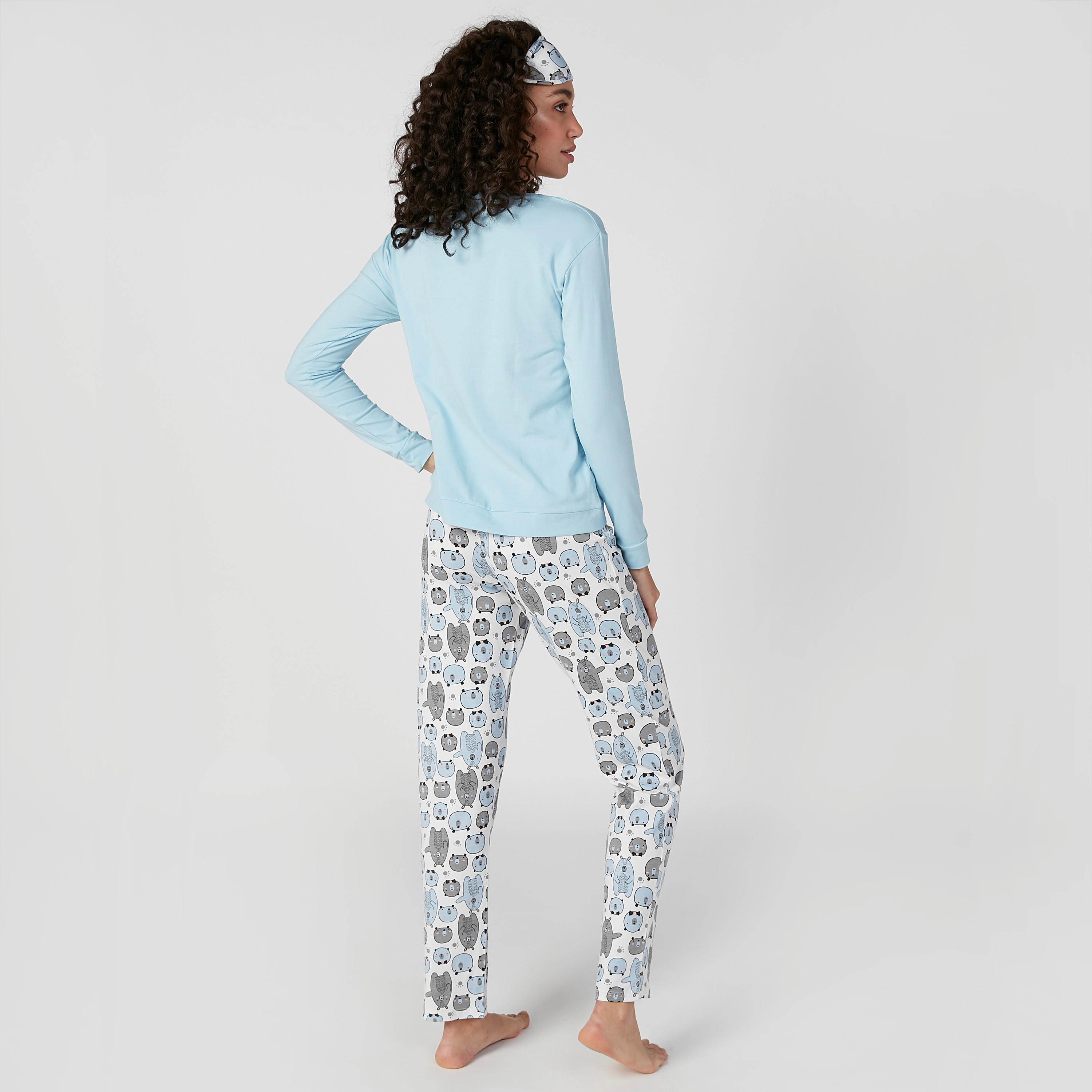 طقم بنطلون بيجاما وتيشيرت بياقة مستديرة وطبعات-women-clothing-nightwear-pyjamas-longsets-image-2