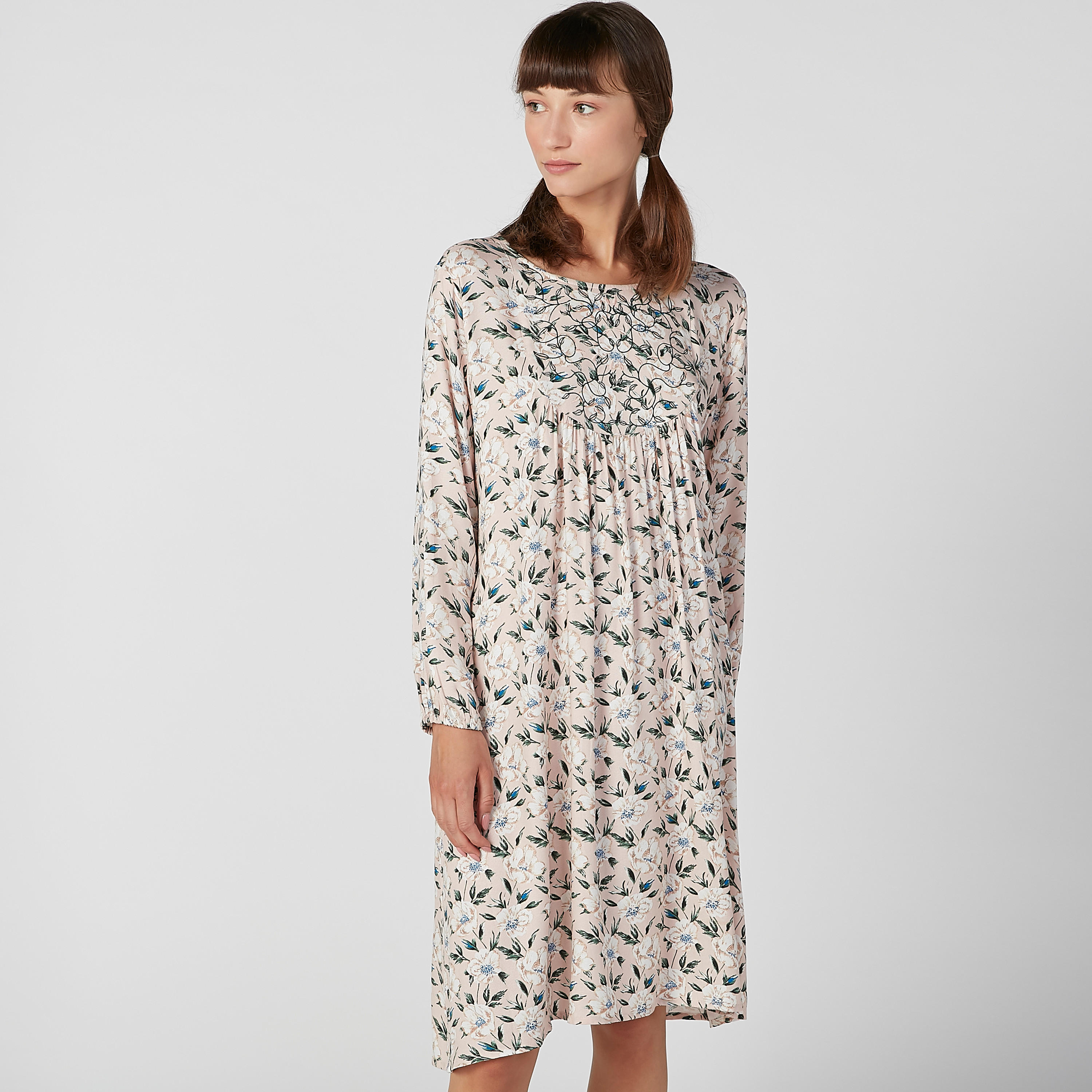 فستان سهرة بياقة قارب وأكمام بيشوب وطبعات-women-clothing-nightwear-nighties-image-1