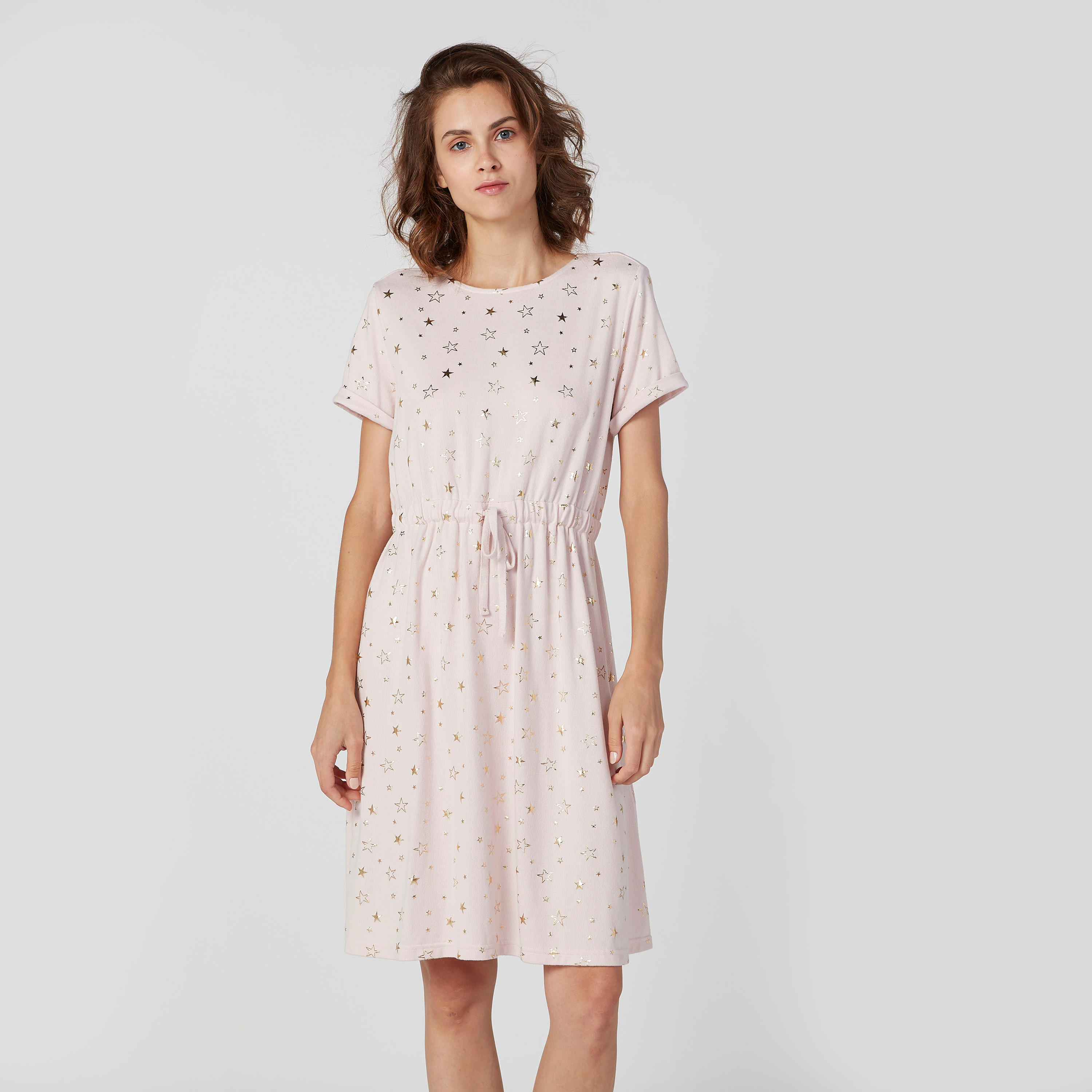 Printed Night Dress with Round Neck and Tie Ups-women-clothing-nightwear-nighties-image-1