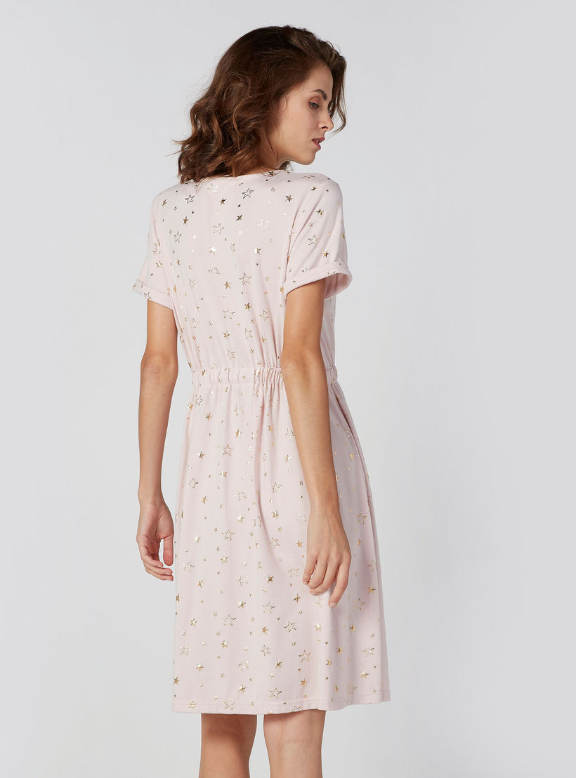 Printed Night Dress with Round Neck and Tie Ups-women-clothing-nightwear-nighties-image-2