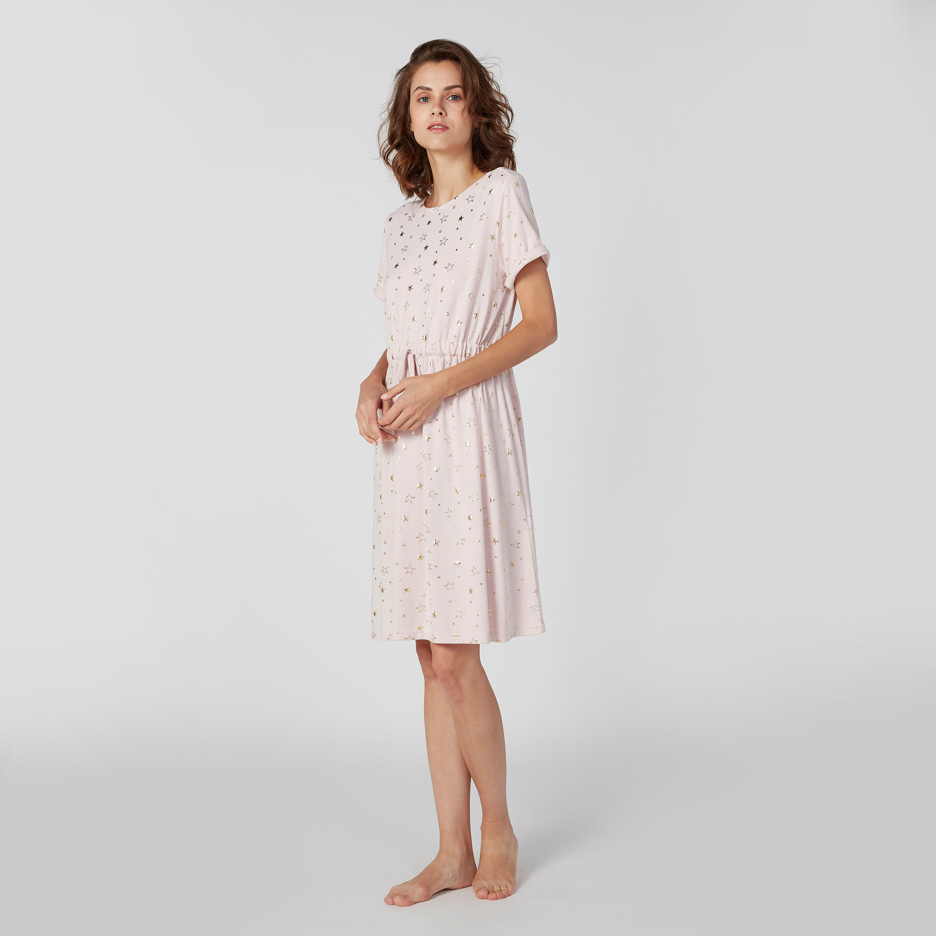 Printed Night Dress with Round Neck and Tie Ups-women-clothing-nightwear-nighties-image-3
