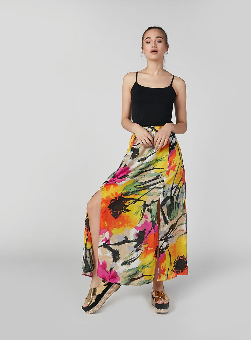 تنورة شاطئ بخصر مطّاطي وطبعات زهرية-women-clothing-bottoms-skirts-image-1