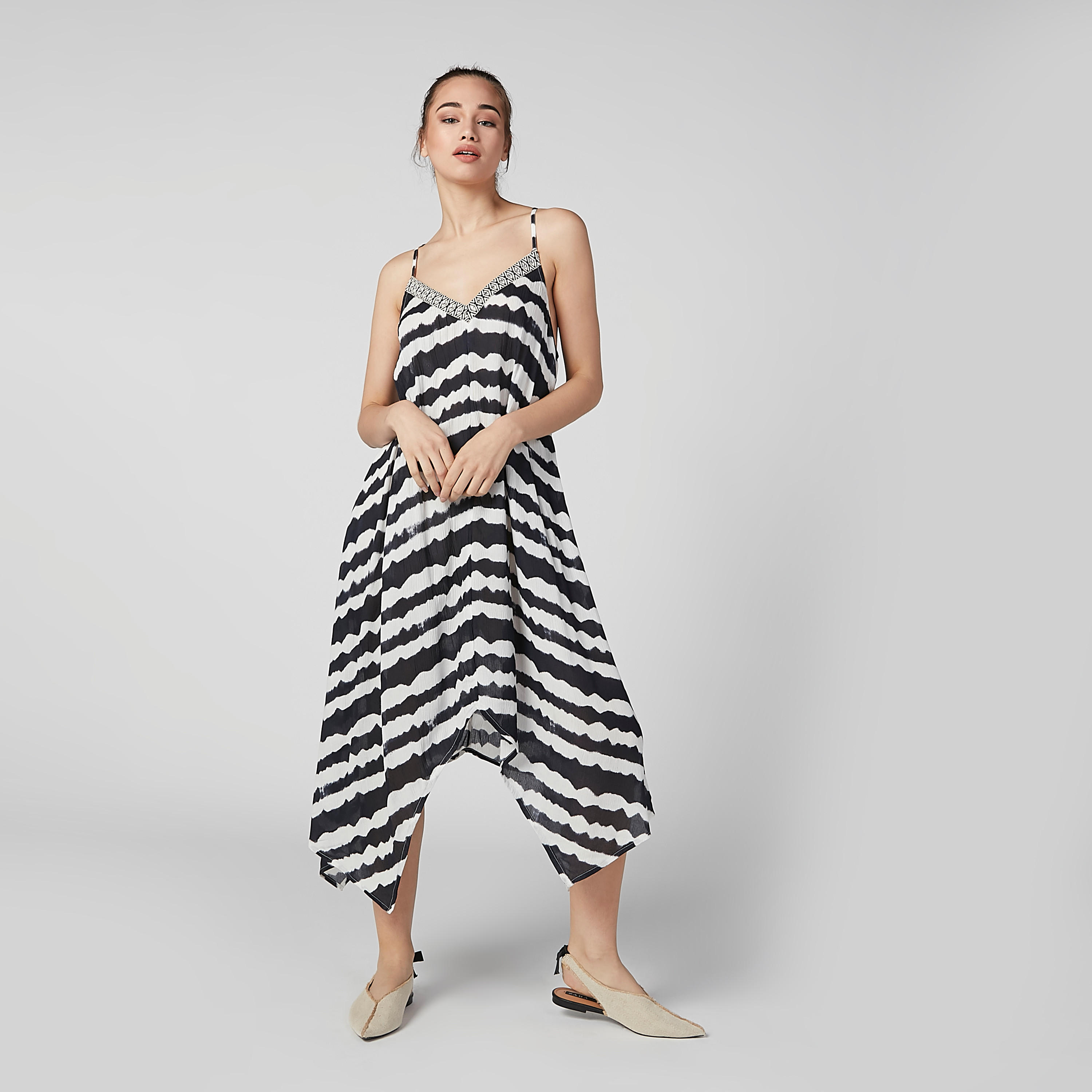 Shop Striped Beach Dress with Asymmetric Hem and Spaghetti Straps Online |  Centrepoint Saudi