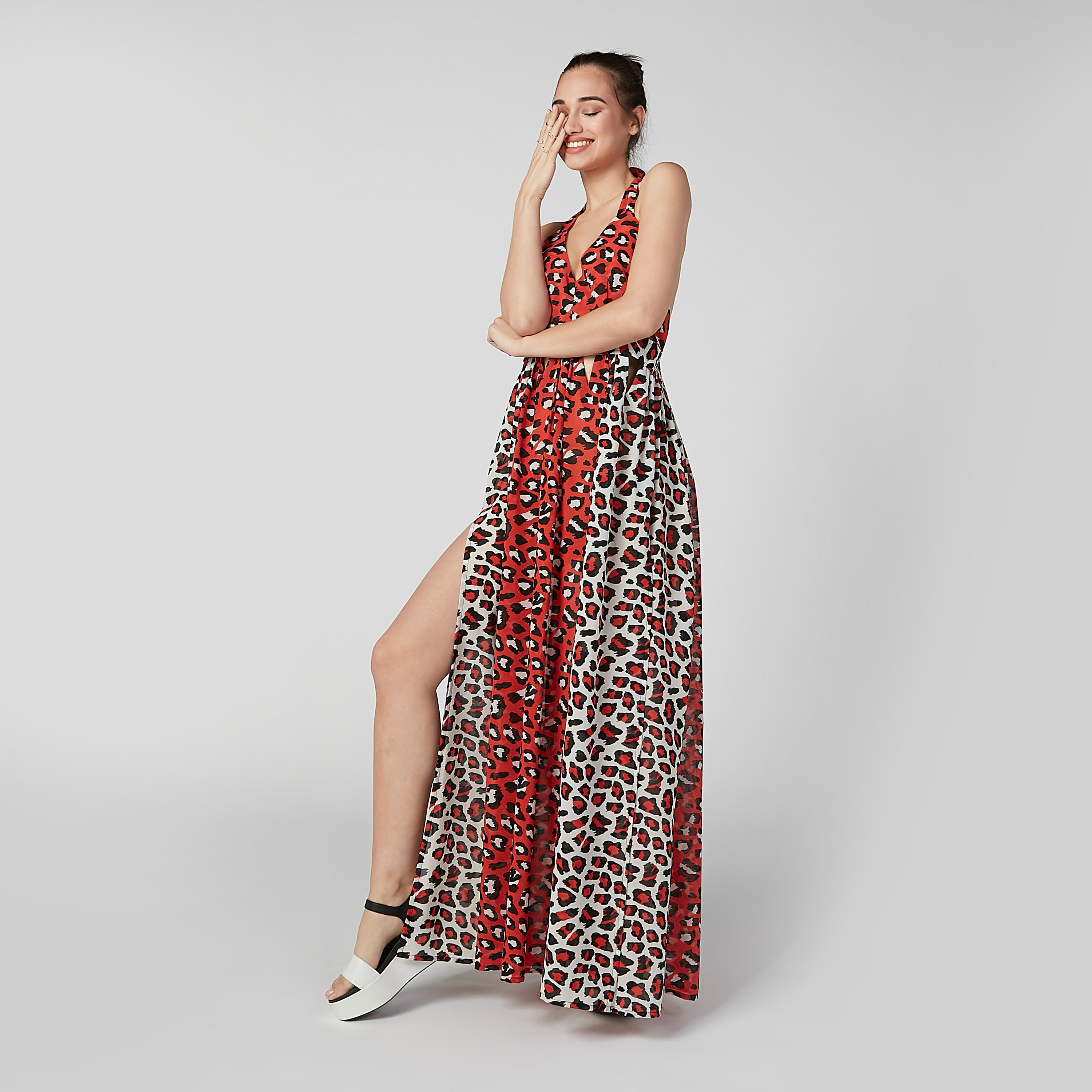 فستان طويل بأربطة وفتحة جانبية وطبعات-women-clothing-dresses-image-2