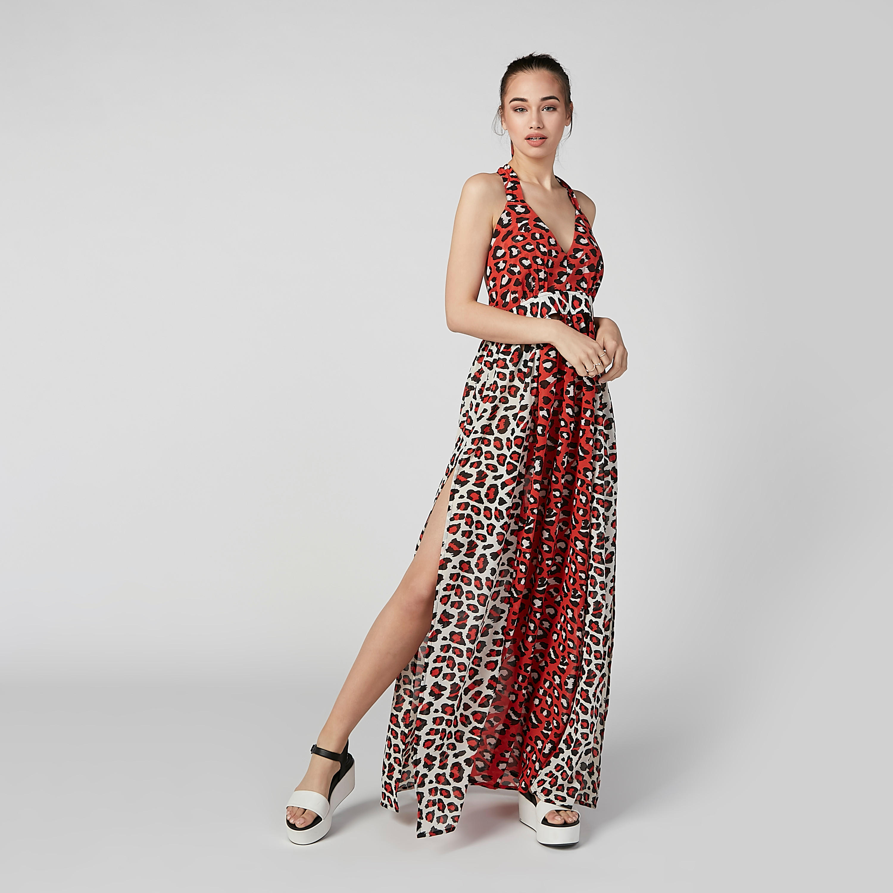 فستان طويل بأربطة وفتحة جانبية وطبعات-women-clothing-dresses-image-6