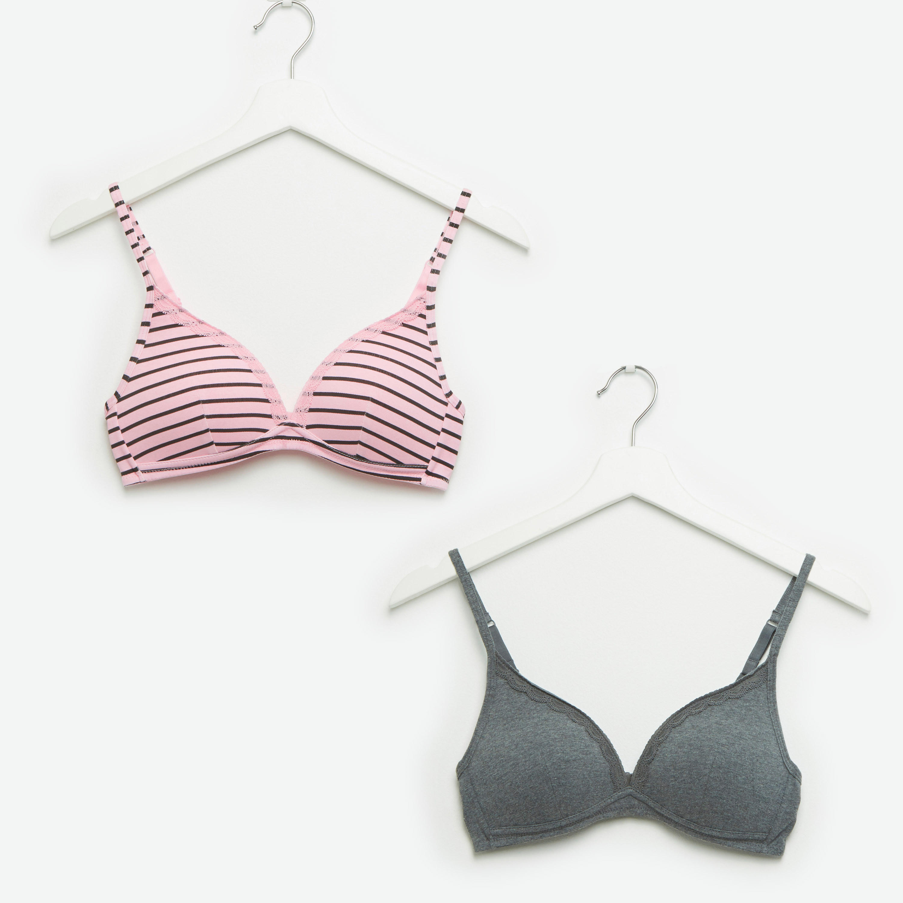 صدريّة تيشيرت مبطّنة بتفاصيل دانتيل ومشبك إغلاق ناعم - طقم من قطعتين-women-clothing-lingerie-bras-image-1