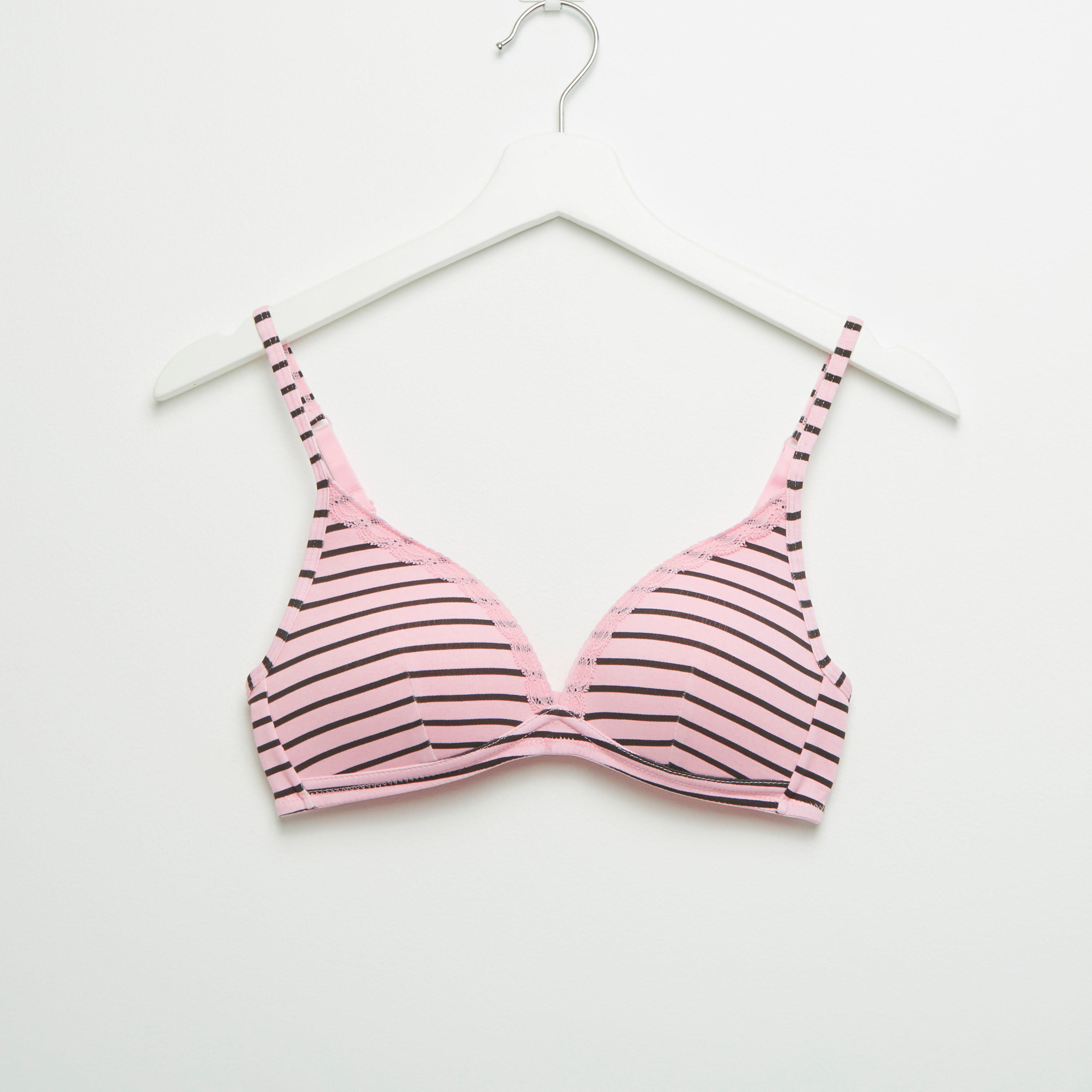 صدريّة تيشيرت مبطّنة بتفاصيل دانتيل ومشبك إغلاق ناعم - طقم من قطعتين-women-clothing-lingerie-bras-image-2