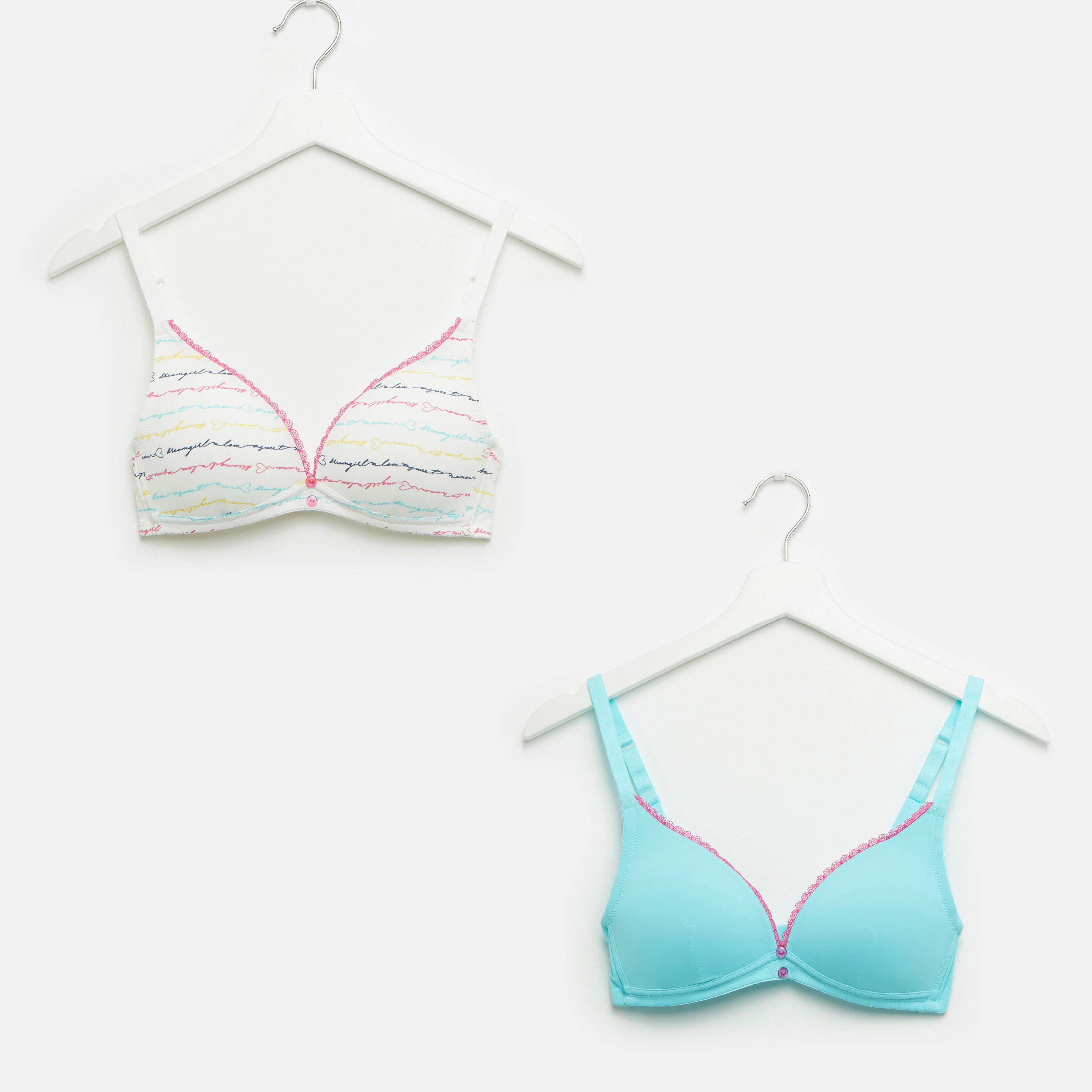 Set of 2 - Lace Detail Padded T-shirt Bra with Hook and Eye Closure-women-clothing-lingerie-bras-image-1