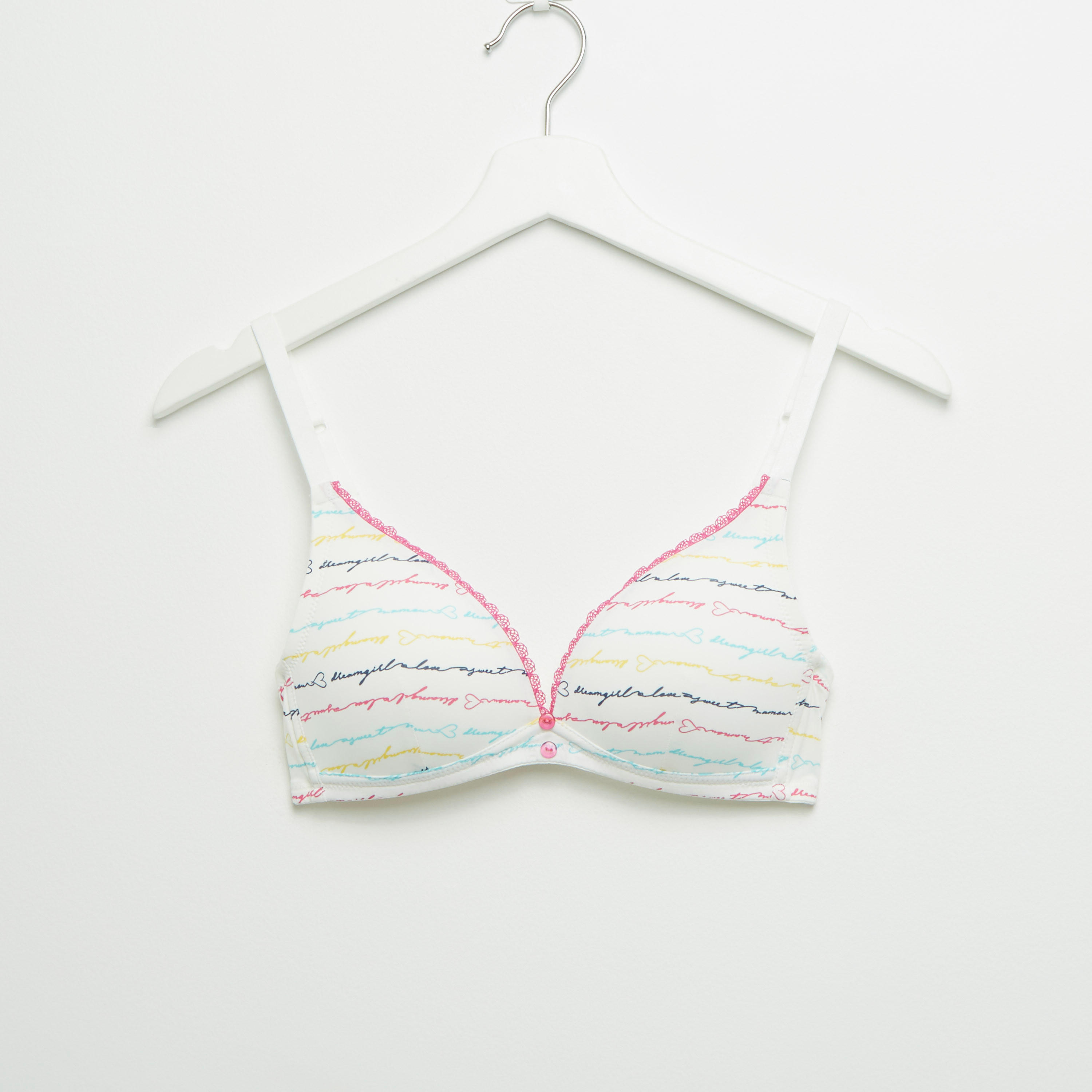 Set of 2 - Lace Detail Padded T-shirt Bra with Hook and Eye Closure-women-clothing-lingerie-bras-image-2