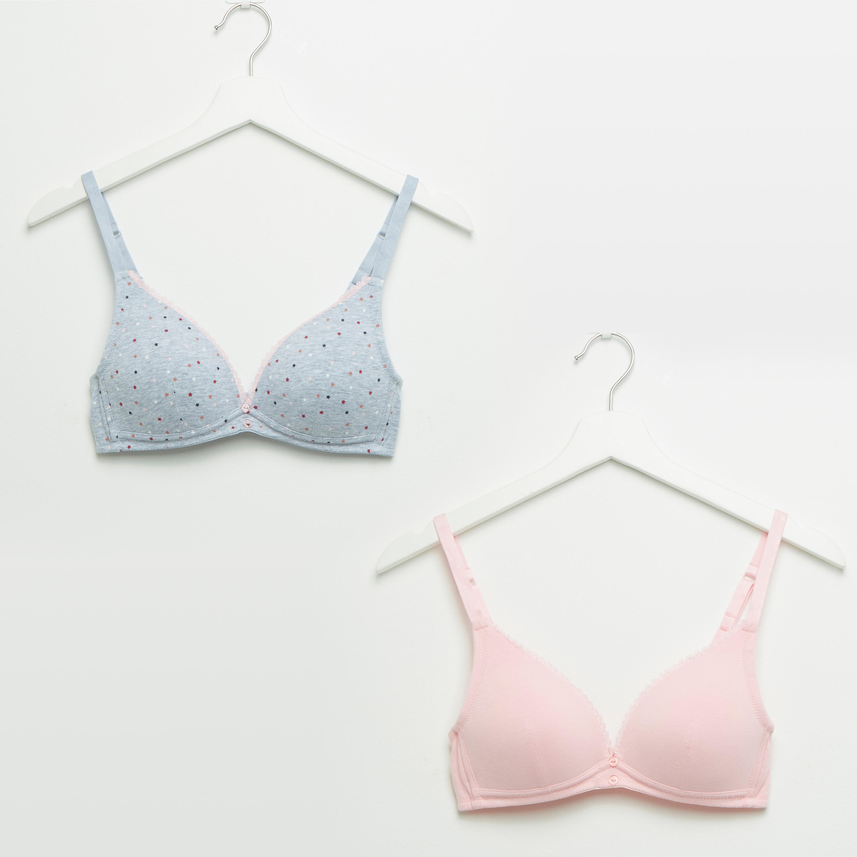صدريّة تيشيرت بتفاصيل دانتيل وخطاف إغلاق - طقم من قطعتين-women-clothing-lingerie-bras-image-1