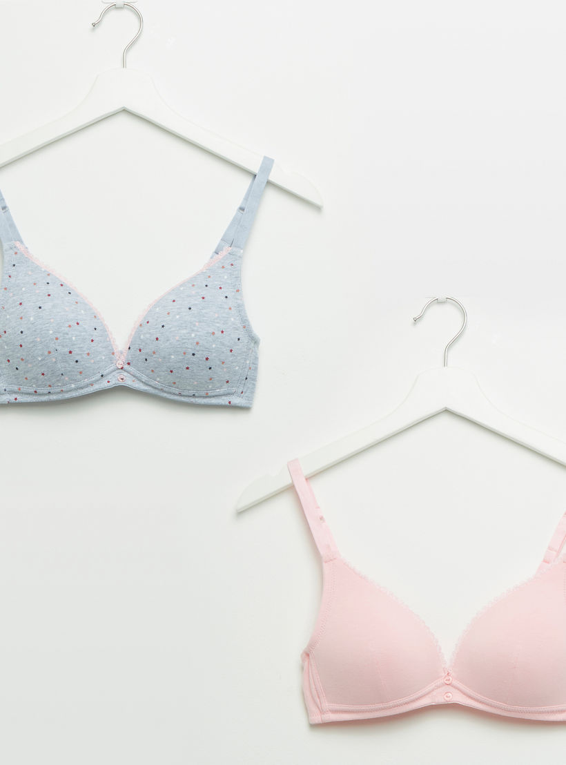 صدريّة تيشيرت بتفاصيل دانتيل وخطاف إغلاق - طقم من قطعتين-women-clothing-lingerie-bras-image-1