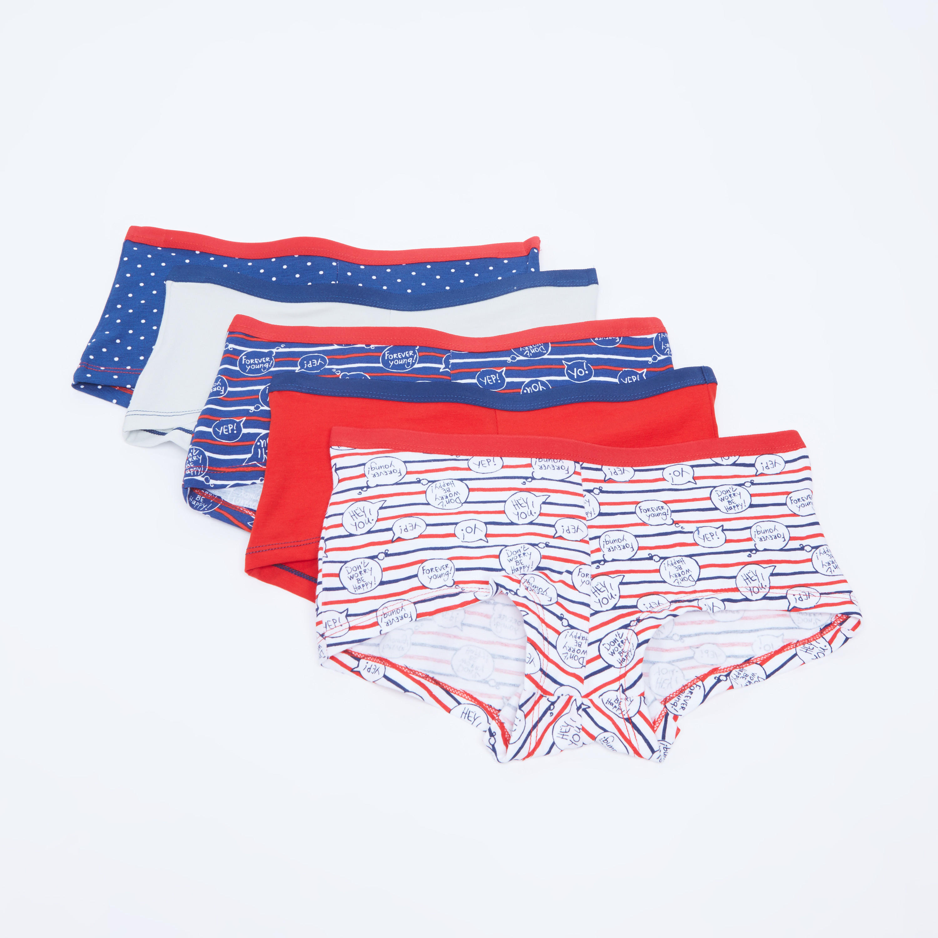سراويل داخلية بوي شورت متنوعة بخصر مطاطي - طقم من 5 قطع-women-clothing-lingerie-panties-image-1