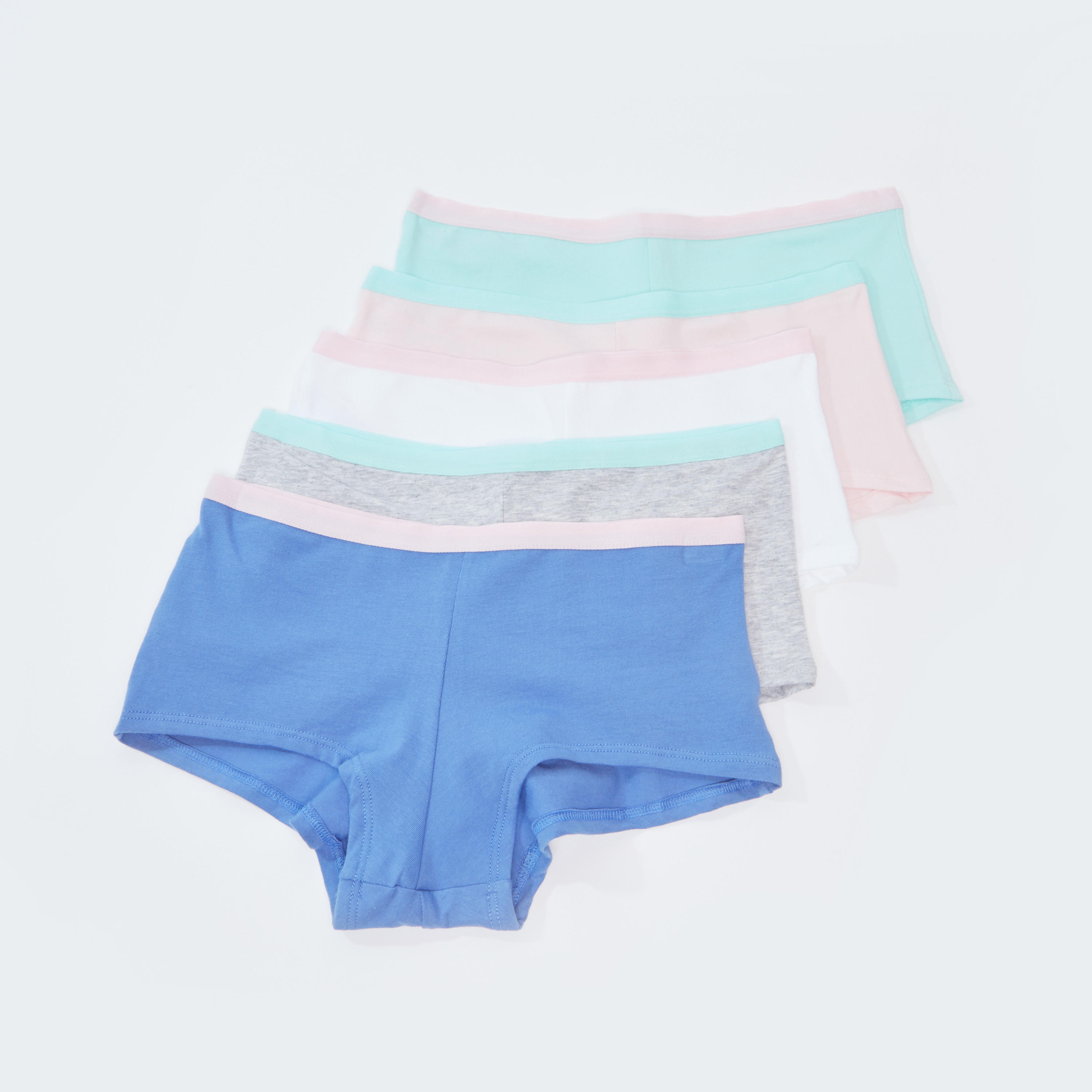 سراويل داخلية بوي شورت سادة بخصر مطّاطي عريض - طقم من 5 قطع-women-clothing-lingerie-panties-image-1