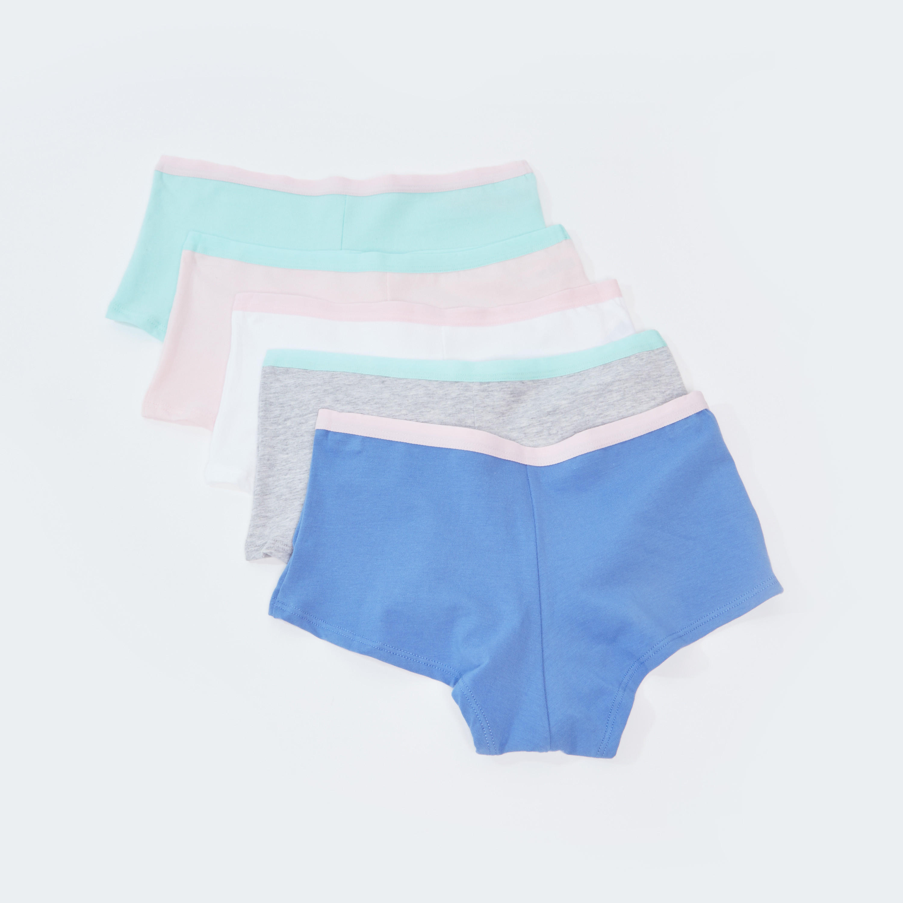 سراويل داخلية بوي شورت سادة بخصر مطّاطي عريض - طقم من 5 قطع-women-clothing-lingerie-panties-image-2