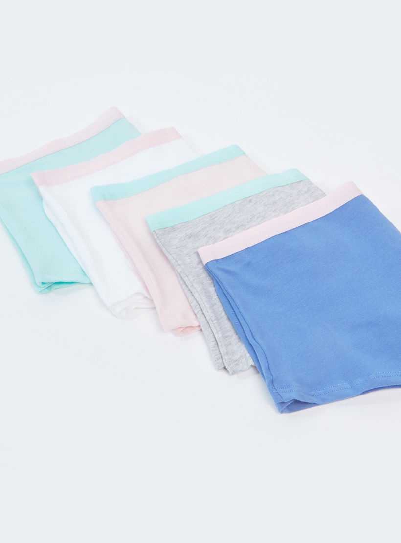 سراويل داخلية بوي شورت سادة بخصر مطّاطي عريض - طقم من 5 قطع-women-clothing-lingerie-panties-image-3