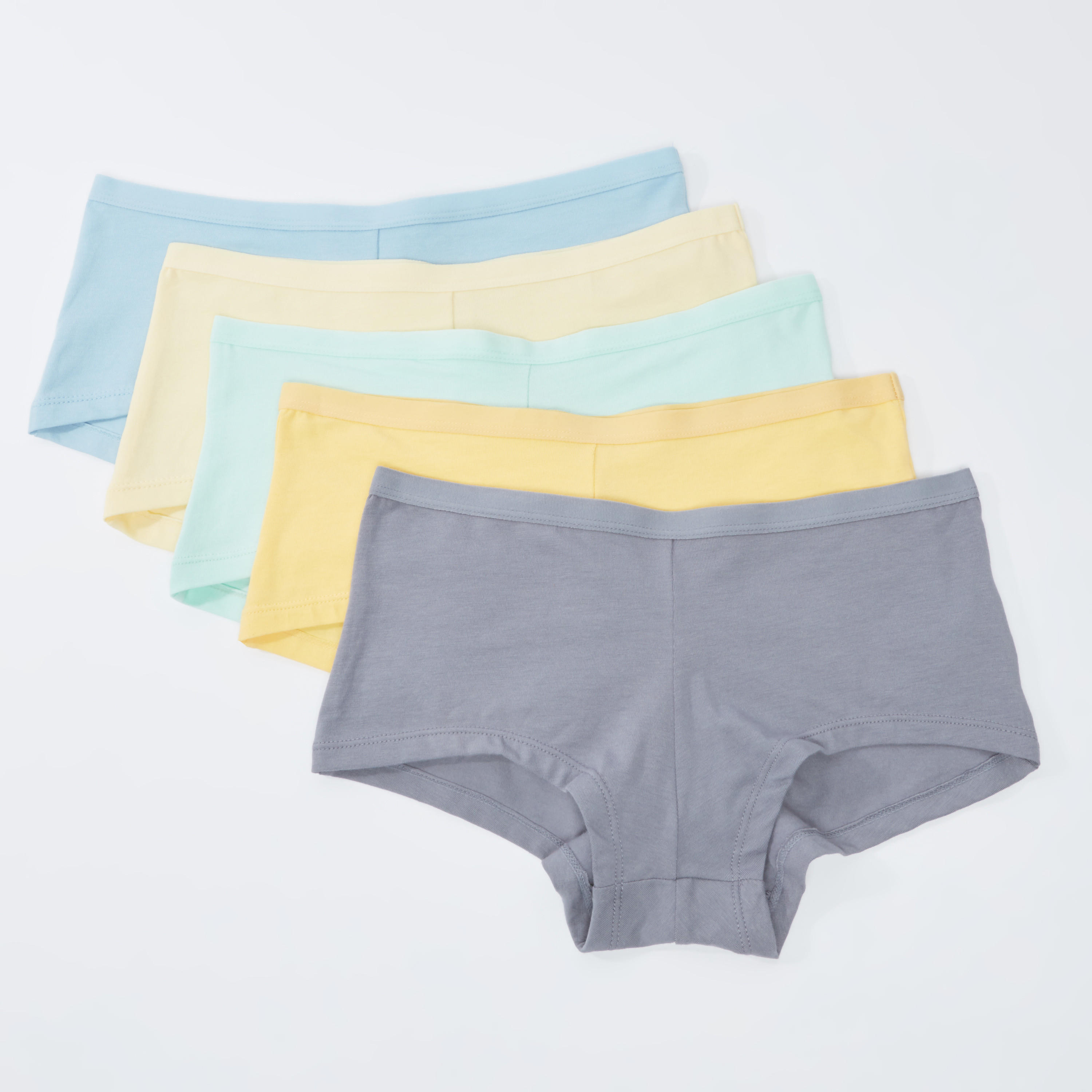 سراويل داخلية بوي شورت سادة بخصر مطّاطي - طقم من 5 قطع-women-clothing-lingerie-panties-image-1