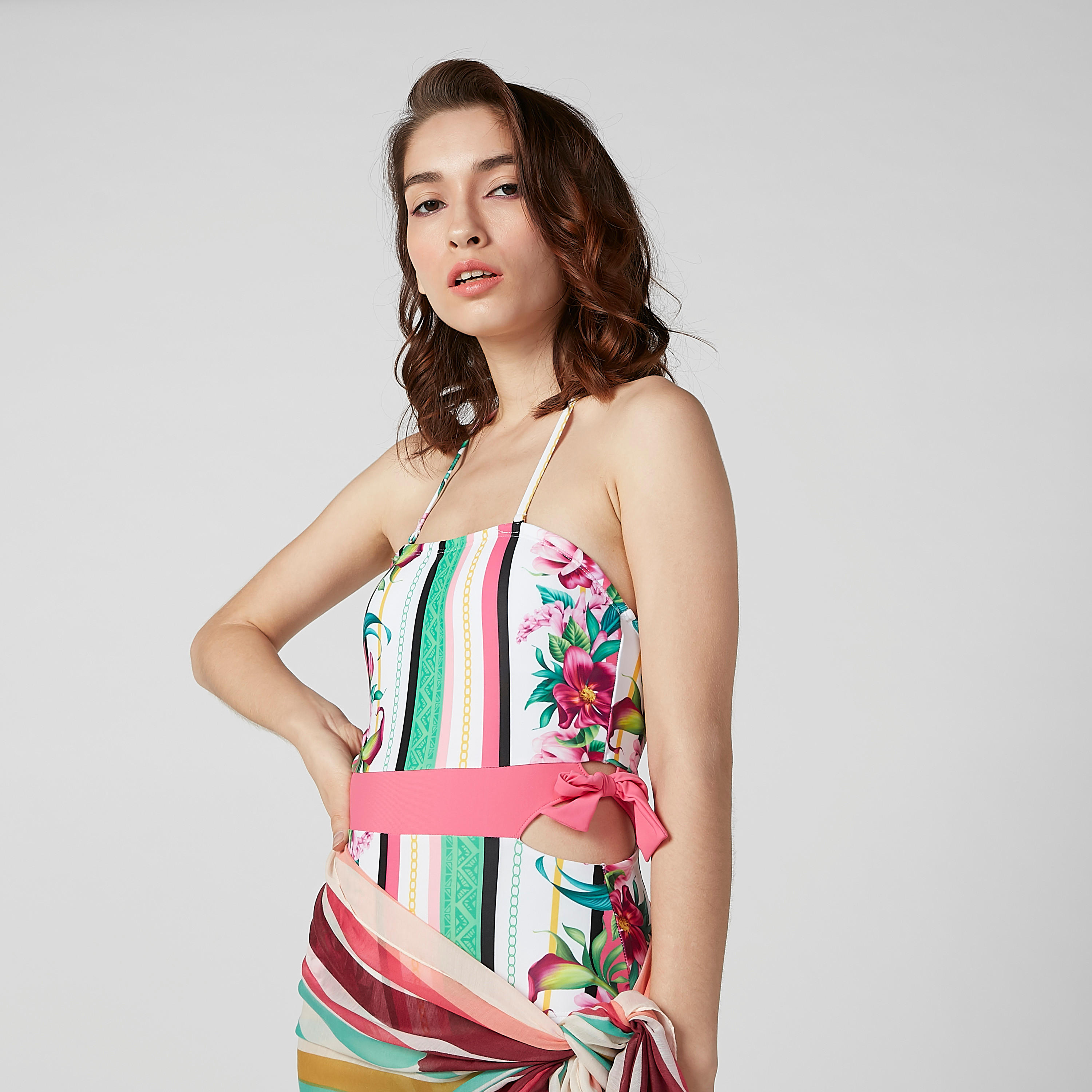 Floral Printed Swimsuit with Halter Neck Tie Ups-women-clothing-swimandbeach-swimsuits-image-2