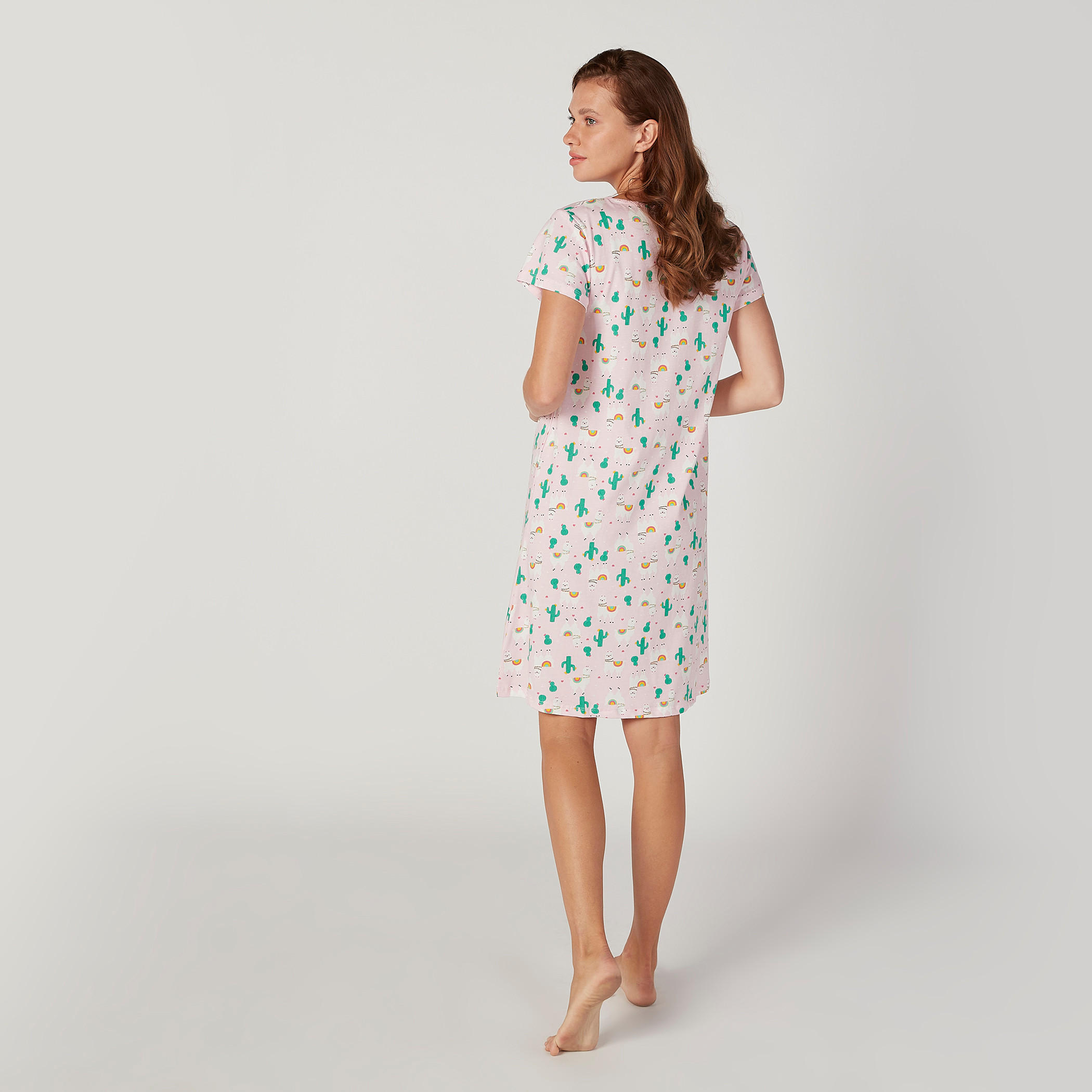 قميص نوم بياقة مستديرة وأكمام قصيرة وطبعات - طقم من قطعتين-women-clothing-nightwear-nighties-image-5