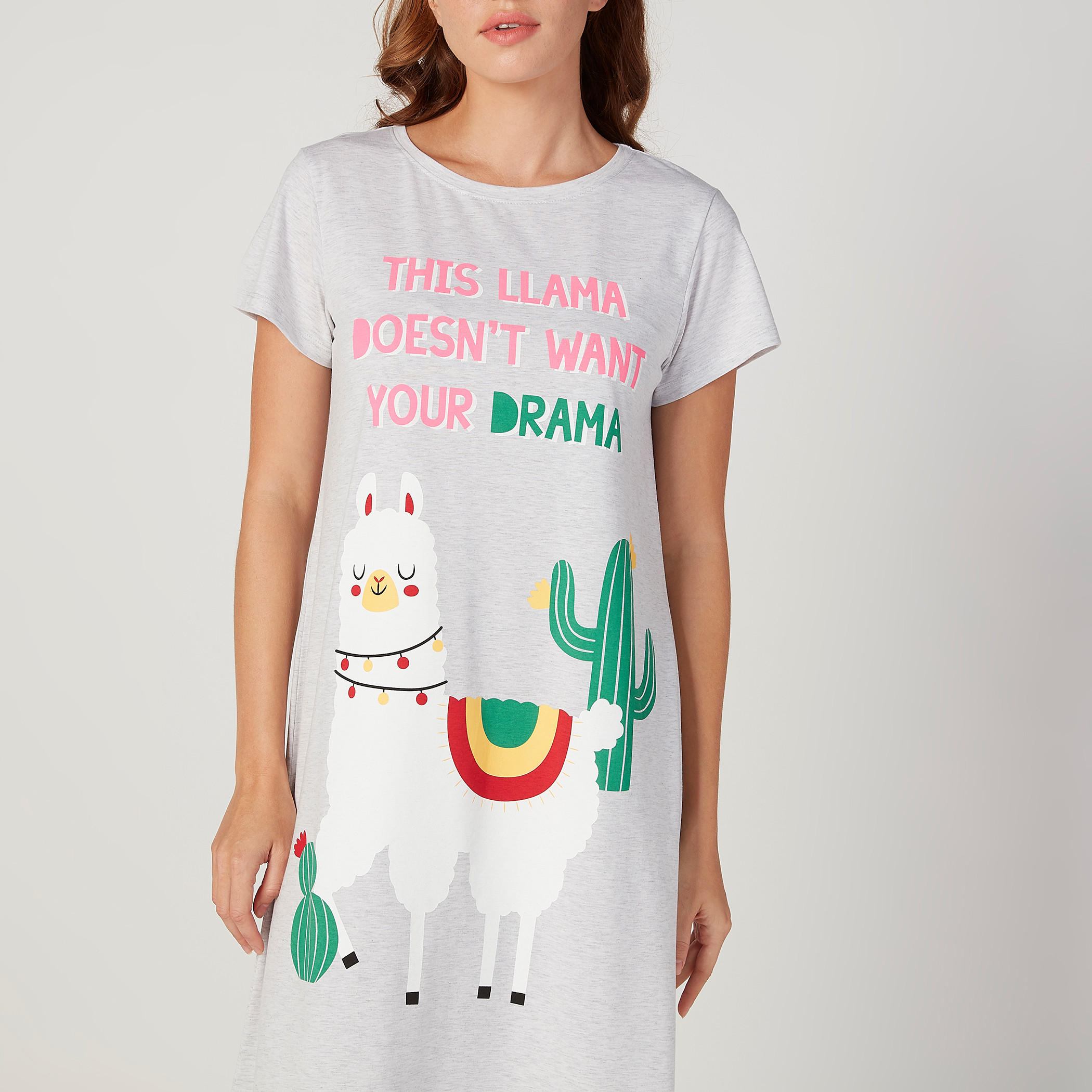 قميص نوم بياقة مستديرة وأكمام قصيرة وطبعات - طقم من قطعتين-women-clothing-nightwear-nighties-image-6