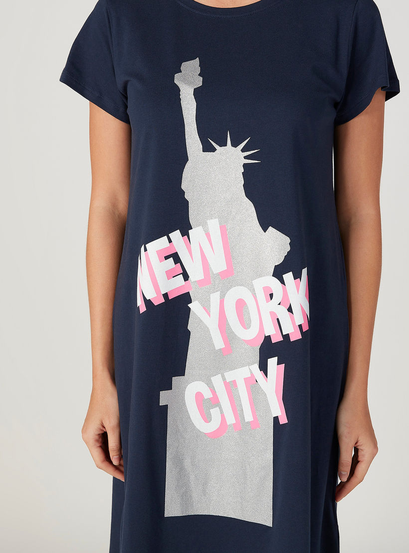 قميص نوم بياقة مستديرة وأكمام قصيرة وطبعات - طقم من قطعتين-women-clothing-nightwear-nighties-image-7