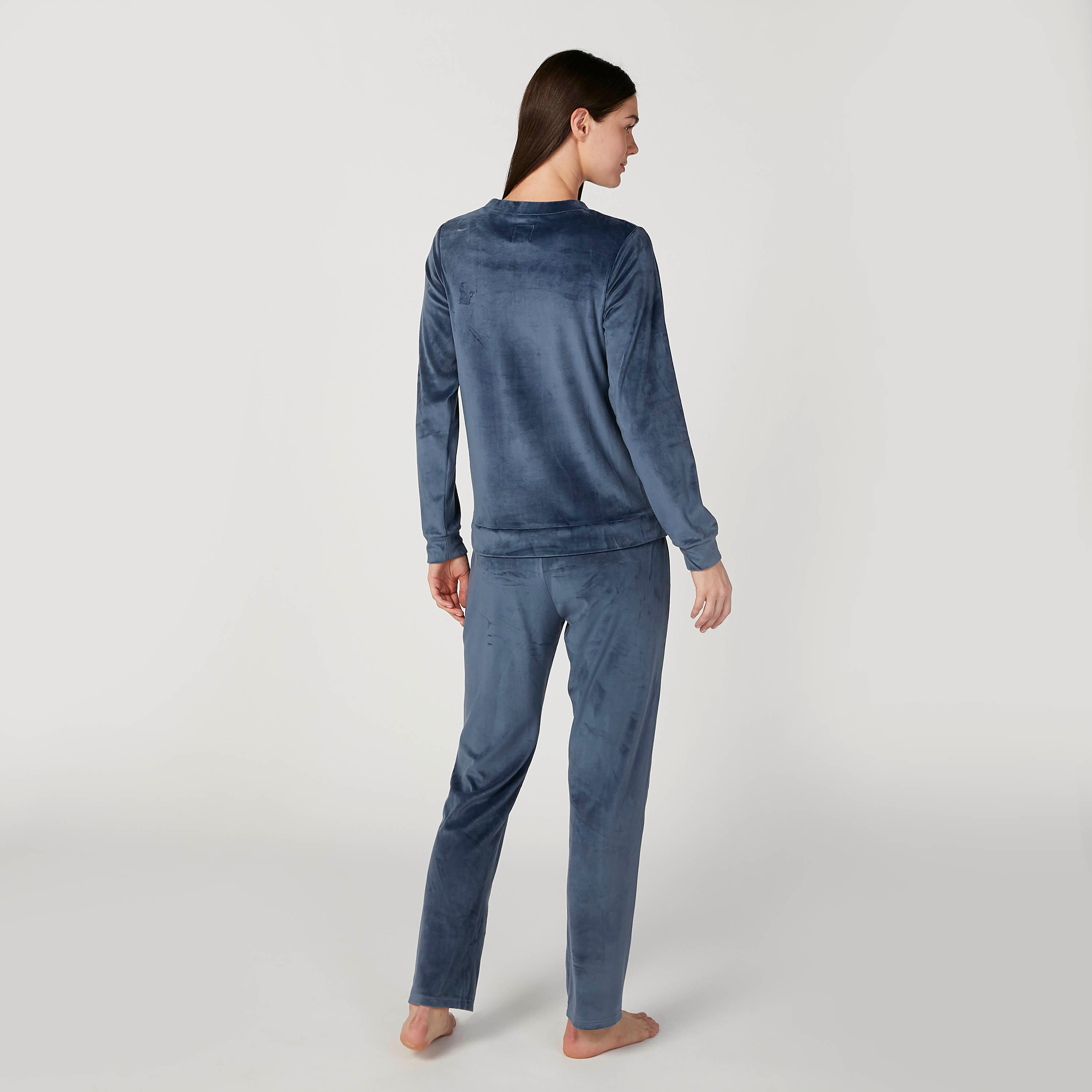 طقم بنطلون بيجاما طويل وتيشيرت بارز الملمس بأكمام طويلة-women-clothing-nightwear-pyjamas-longsets-image-2
