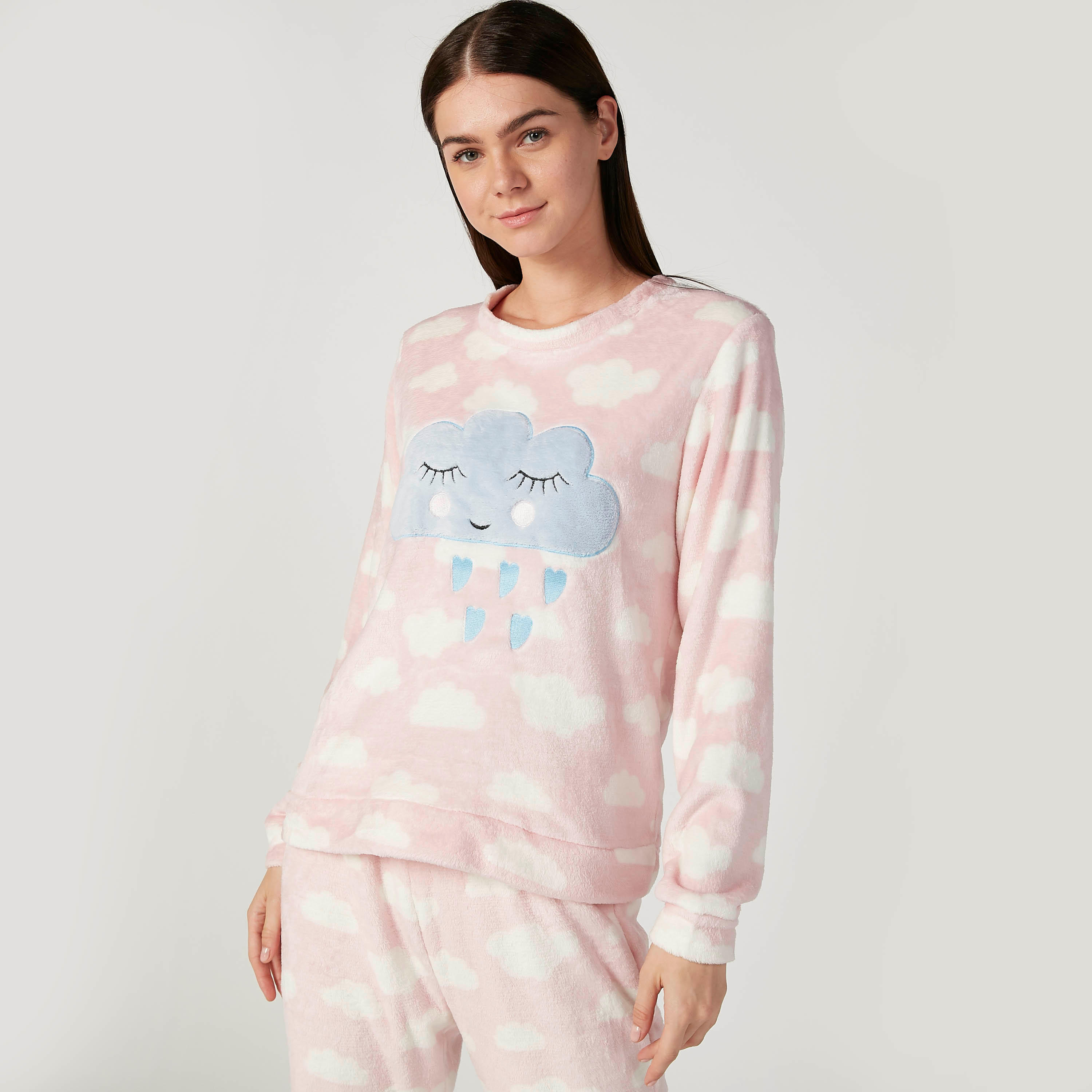 طقم بنطلون بيجاما طويل وتيشيرت بأكمام طويلة وطبعات-women-clothing-nightwear-pyjamas-longsets-image-3