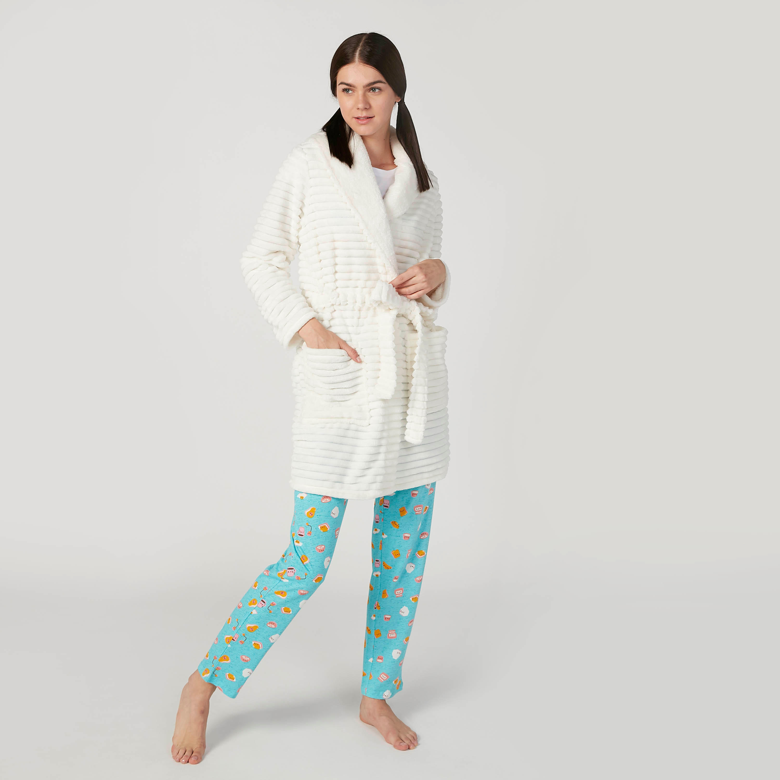روب بارز الملمس بأكمام طويلة وأربطة-women-clothing-nightwear-robes-image-1