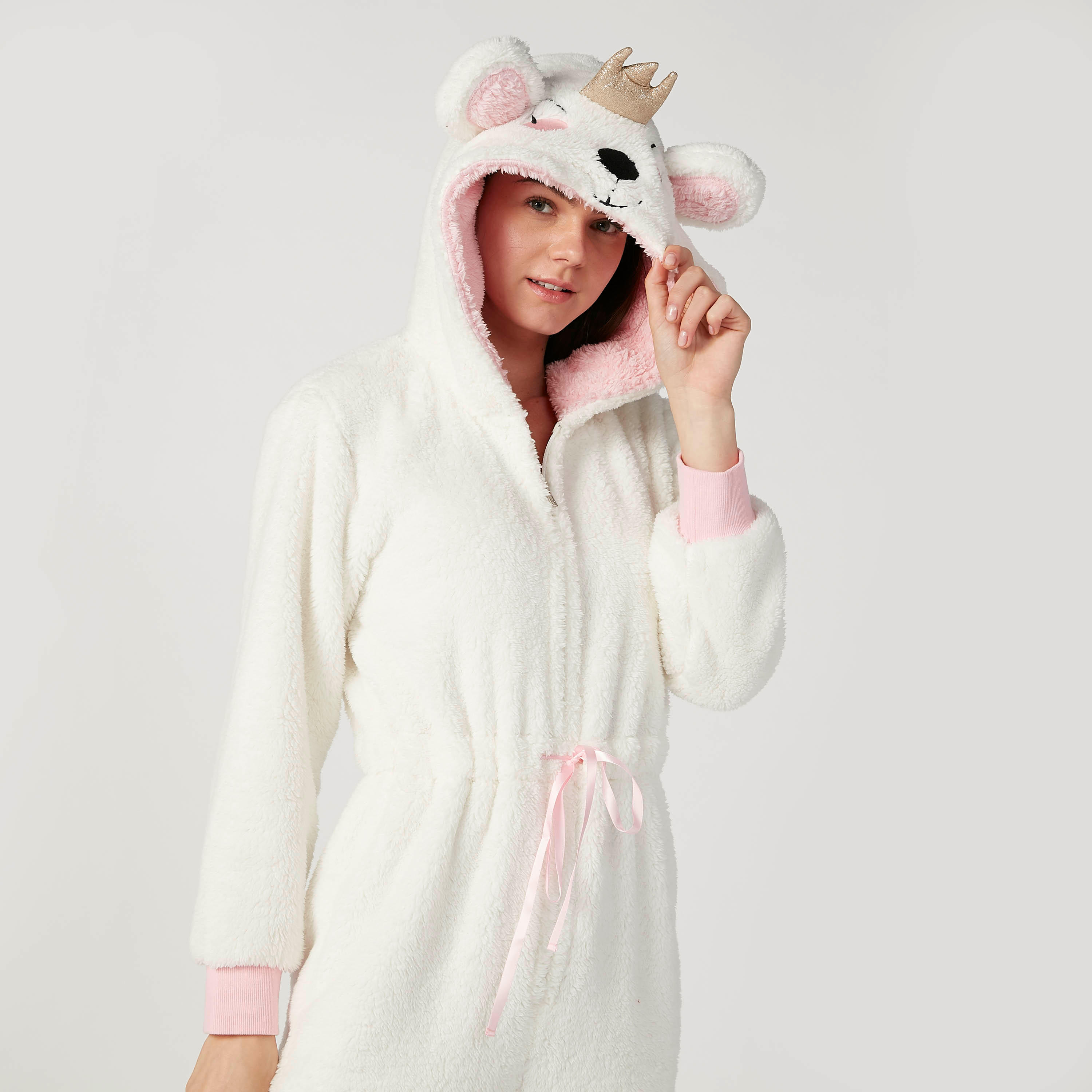 أفرول بقبعة وأكمام طويلة وطبعات وتزيينات-women-clothing-nightwear-nighties-image-1