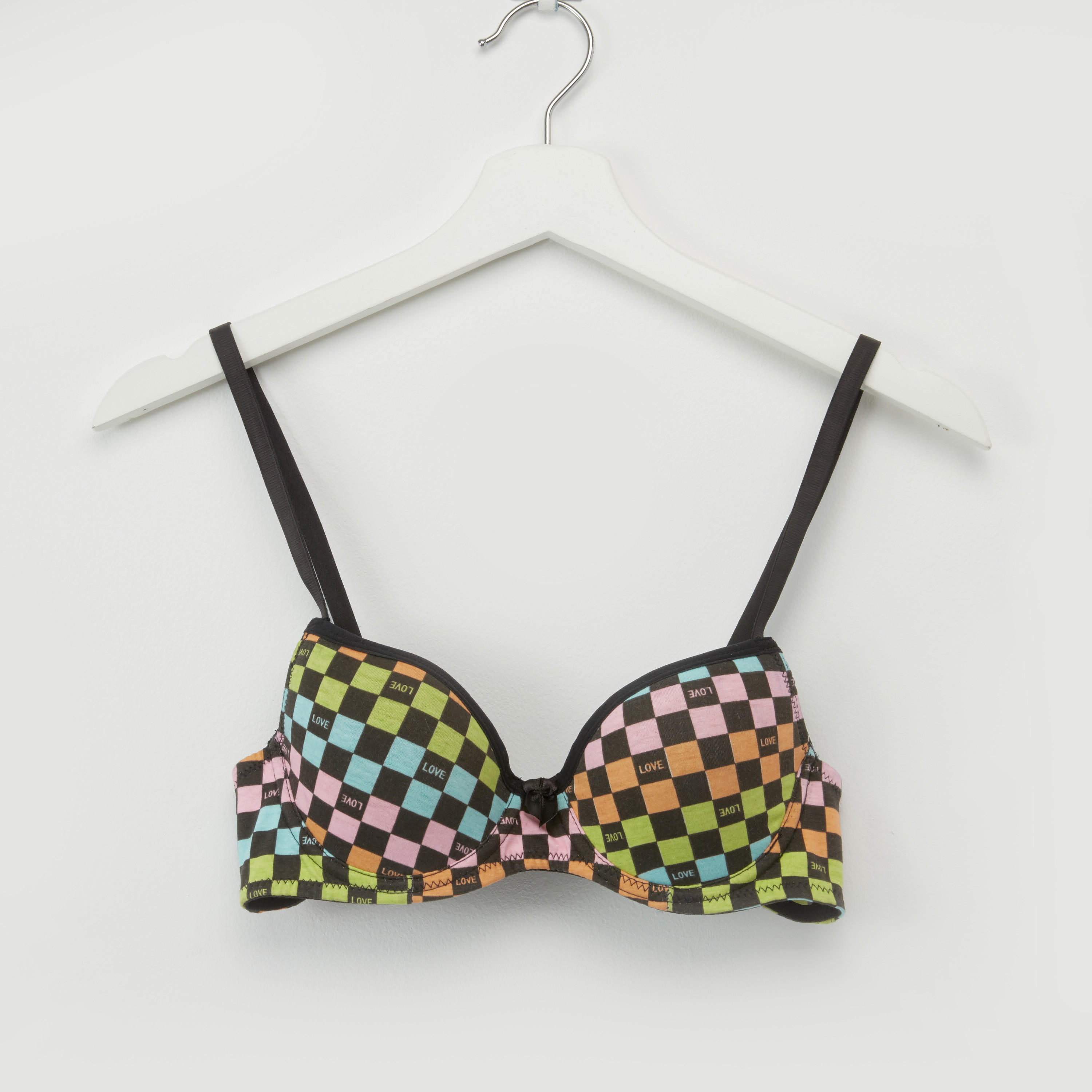 Printed Padded Plunge Bra with Hook and Eye Closure-women-clothing-lingerie-bras-image-1
