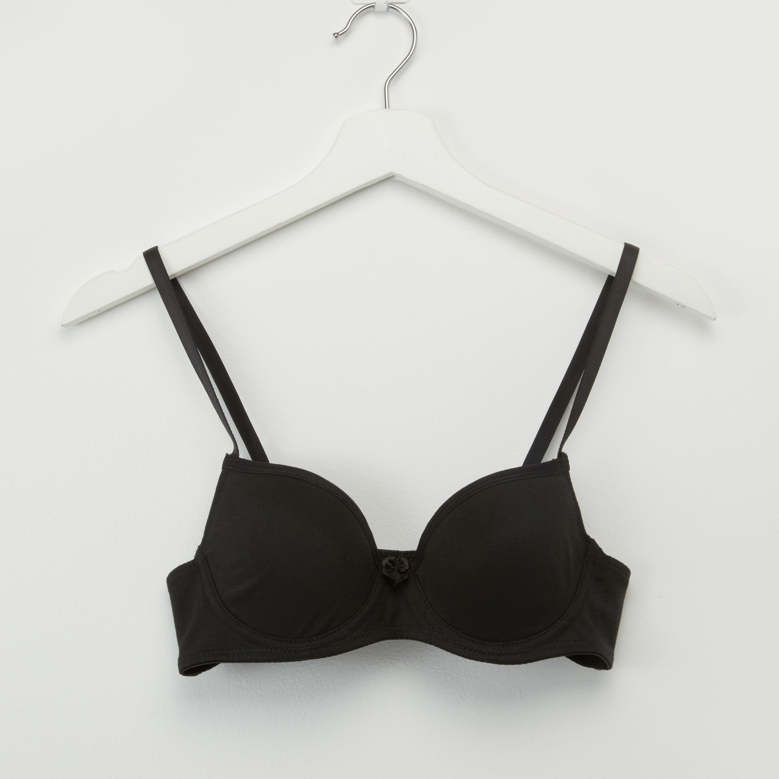 Plain Padded Plunge Bra with Hook and Eye Closure-women-clothing-lingerie-bras-image-1
